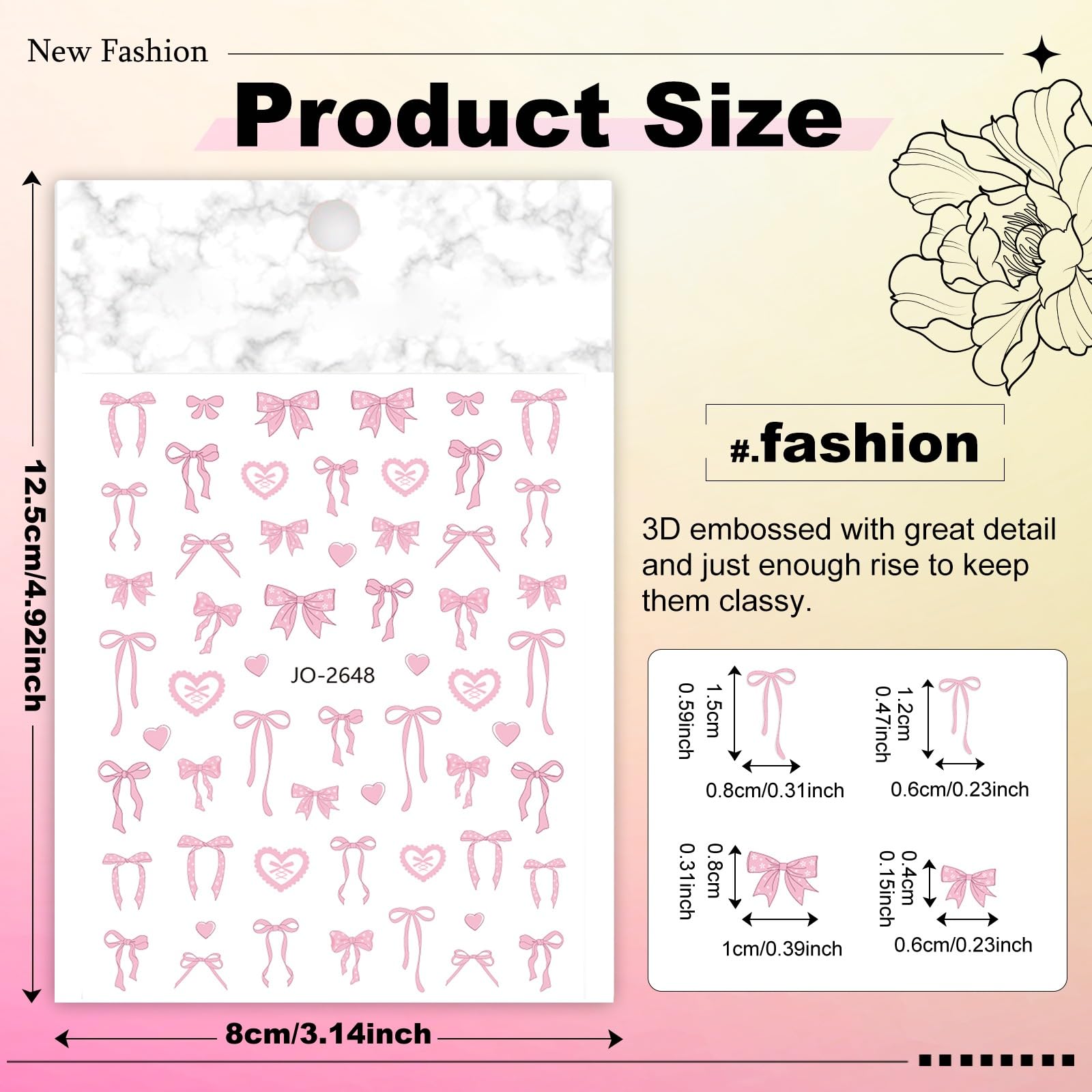 6 Sheets 3D Embossed Bow Nail Stickers - Self-Adhesive 5D Design Nail Art Decals for Women & Girls - Perfect for Manicure, Parties, Weddings & Special Occasions