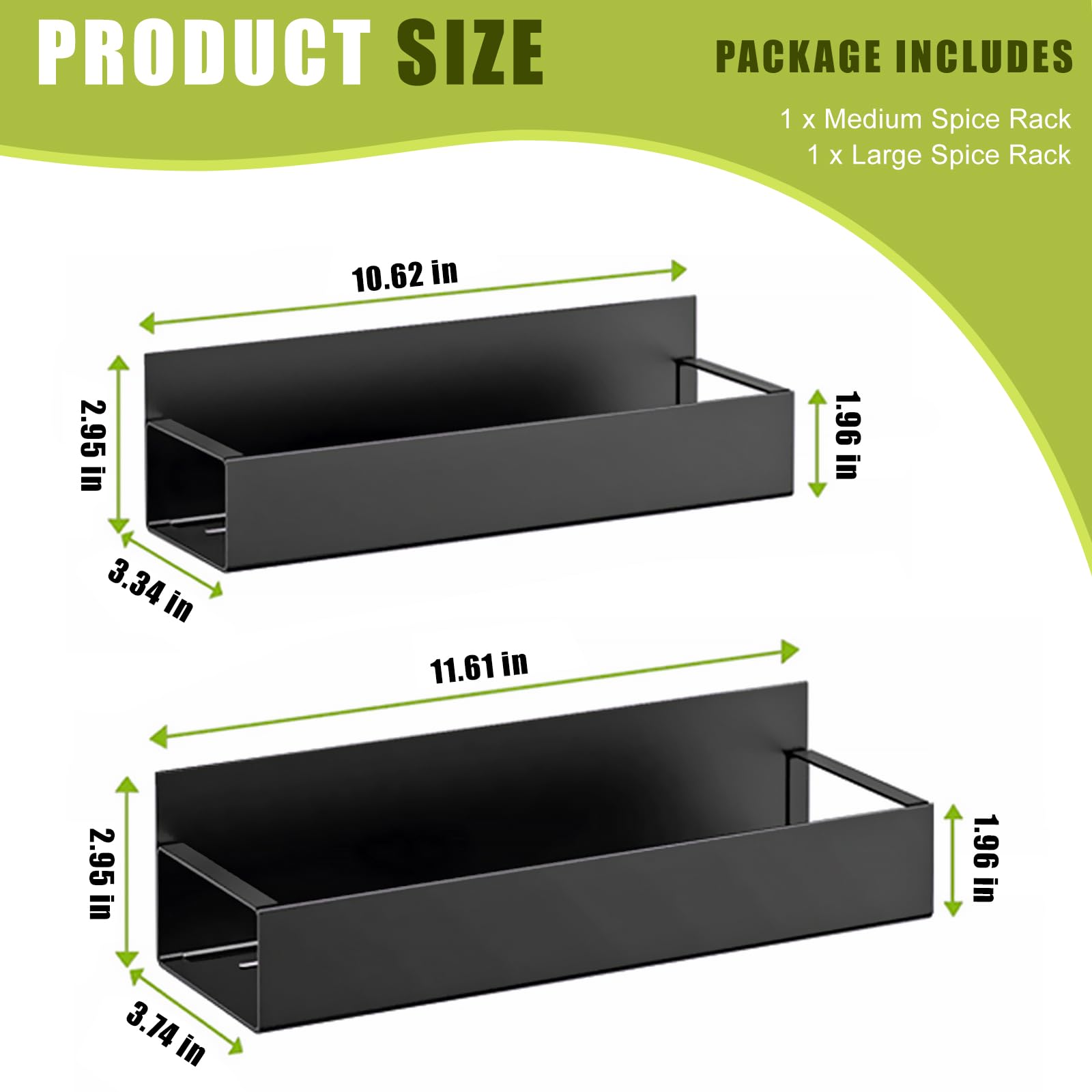 Strong Magnetic Spice Rack for Refrigerator - 2 Pack Adjustable Spice Organizer with Powerful Magnets for Fridge & Microwave, Space-Saving Kitchen Storage Solution (Black) - Perfect for Small Kitchens, Apartments & RVs