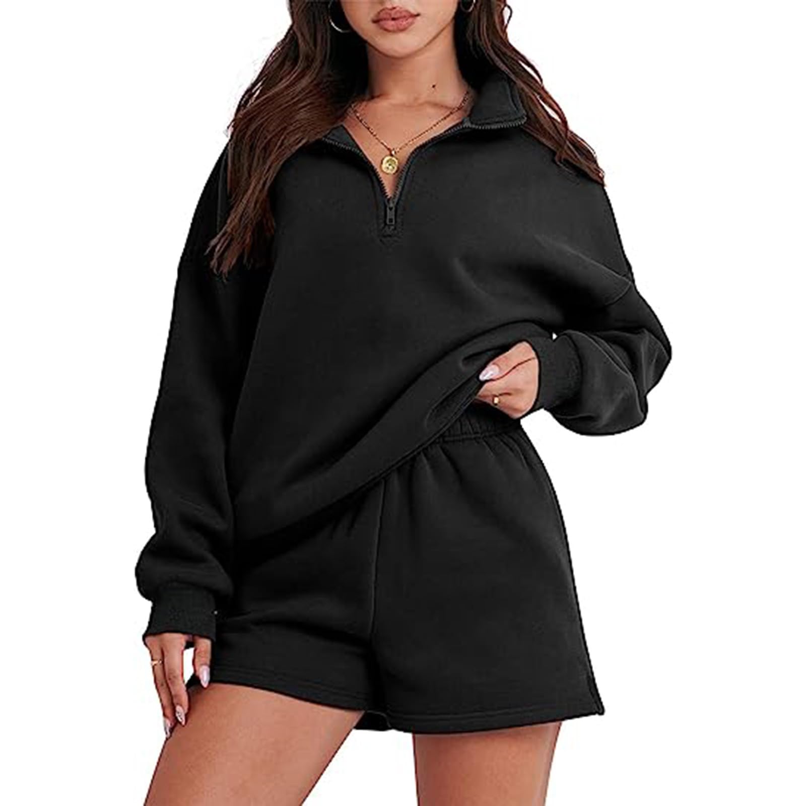 Bidobibo Women's 2-Piece Jogger Set - Soft Cotton Hoodie & Sweat Shorts, Casual Lounge & Travel Outfit, Fall 2023 Fashion (Perfect for Gym, Running Errands & Weekend Relaxation)