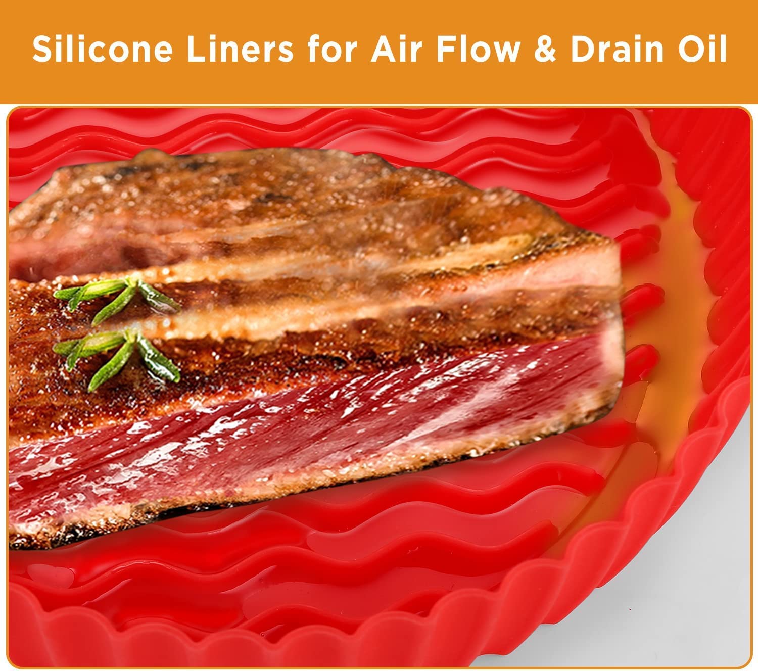 OUTXE 2-Pack 8.5inch Air Fryer Silicone Liners - Heat Resistant, Reusable Silicone Basket for 5QT Air Fryers - Oven Safe Accessories (Red+Pink) - Perfect for Baking, Roasting & Frying Without Sticking
