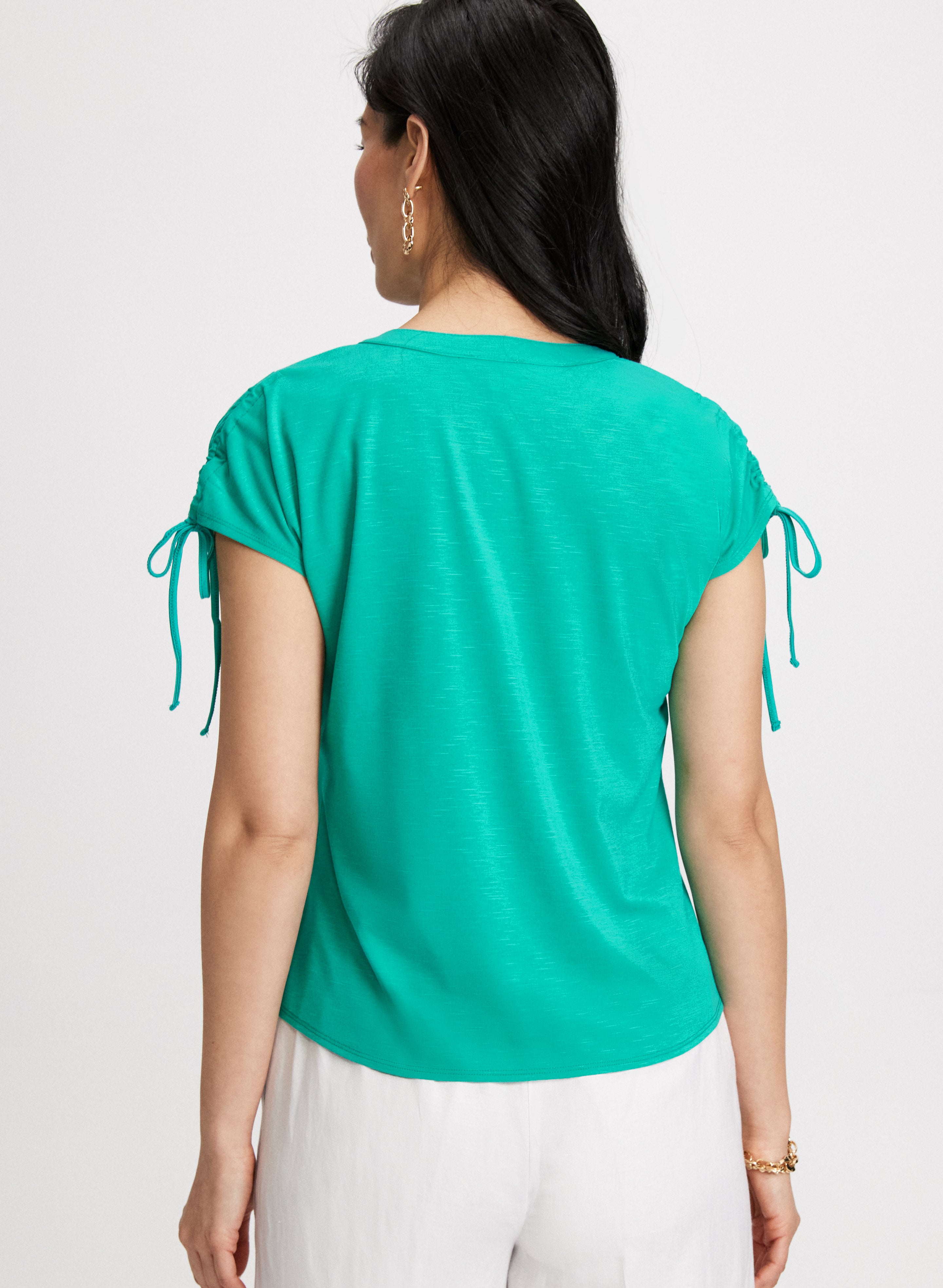 Drawstring V Neck Tee for Women - Soft Cotton Casual T-Shirt with Adjustable Waist - Perfect for Yoga, Running & Everyday Wear