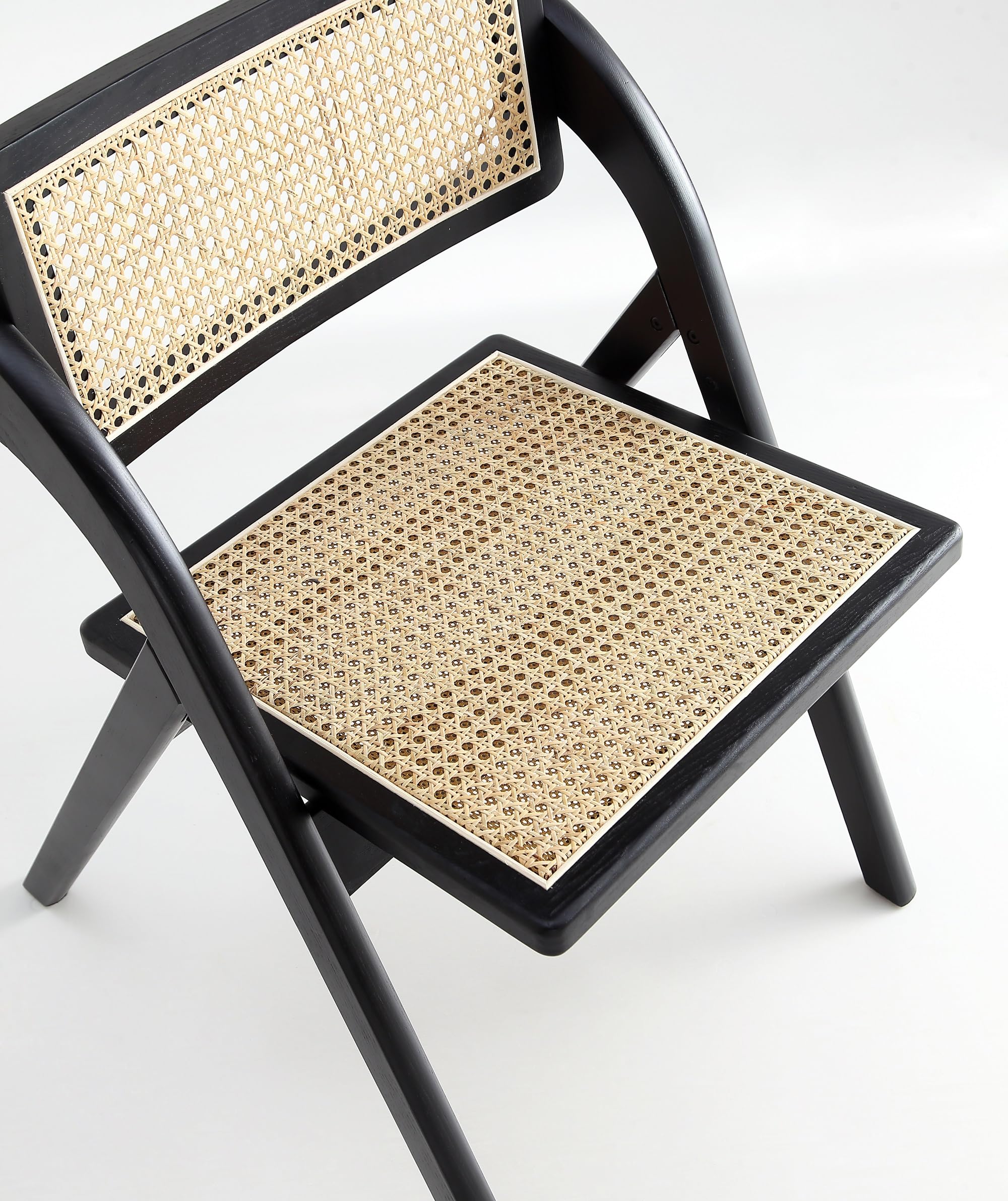 Manhattan Comfort Lambinet Folding Rattan Wicker Cane Side Chair - Set of 2 Black/Natural Outdoor Dining Chairs for Patio, Restaurant, Bistro, Cafe | Perfect for Al Fresco Dining, Backyard Gatherings & Commercial Use