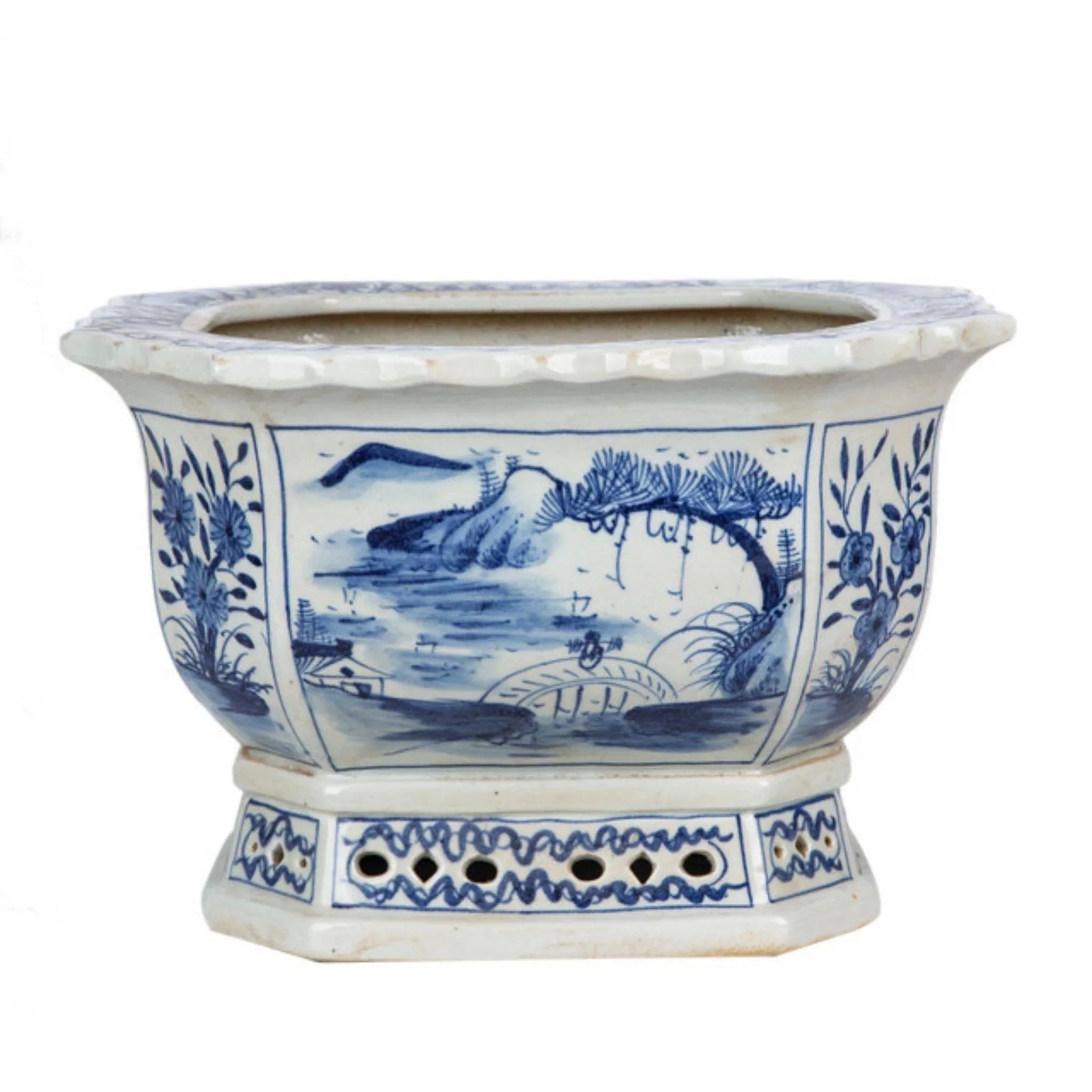 Blue and White Mountain Village Porcelain Foot Bath Planter - Handmade Ceramic Soaking Tub for Relaxation, Spa & Home Decor | Perfect for Bathrooms, Gardens, and Gift Giving