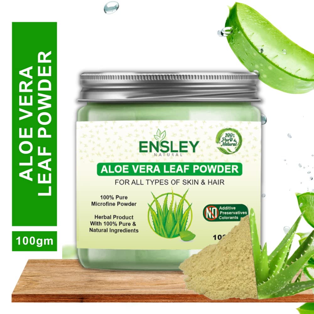 Ensley Natural Aloe Vera Leaf Powder 200g (Pack of 2) - Deep Cleansing, Skin Detox & Hydration | Organic Face Mask & Body Scrub Ingredient for Glowing Skin