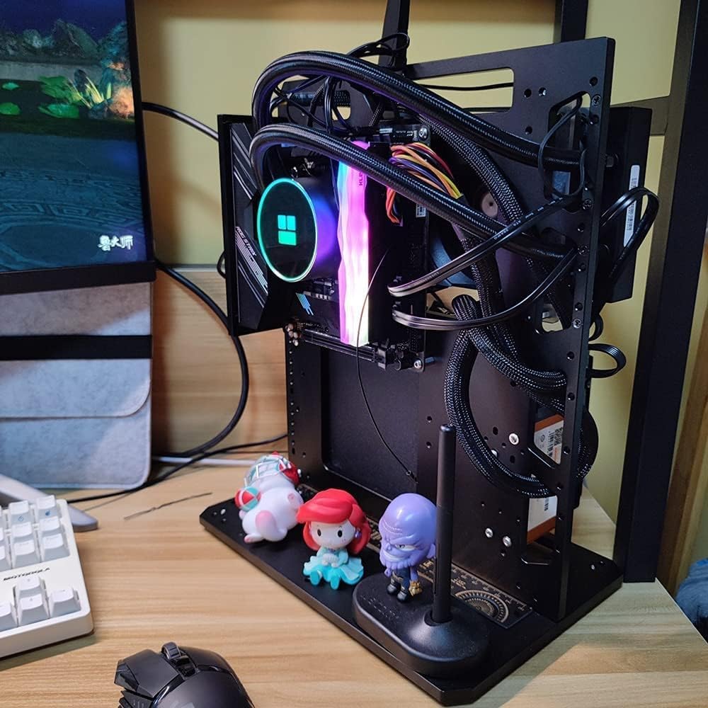 Aluminum Open Air PC Test Bench Case - Compatible with ATX, Micro-ATX & Mini-ITX Motherboards - Vertical Computer Chassis for Enhanced Cooling - Black Personalized Design for Gaming Rigs & Workstations