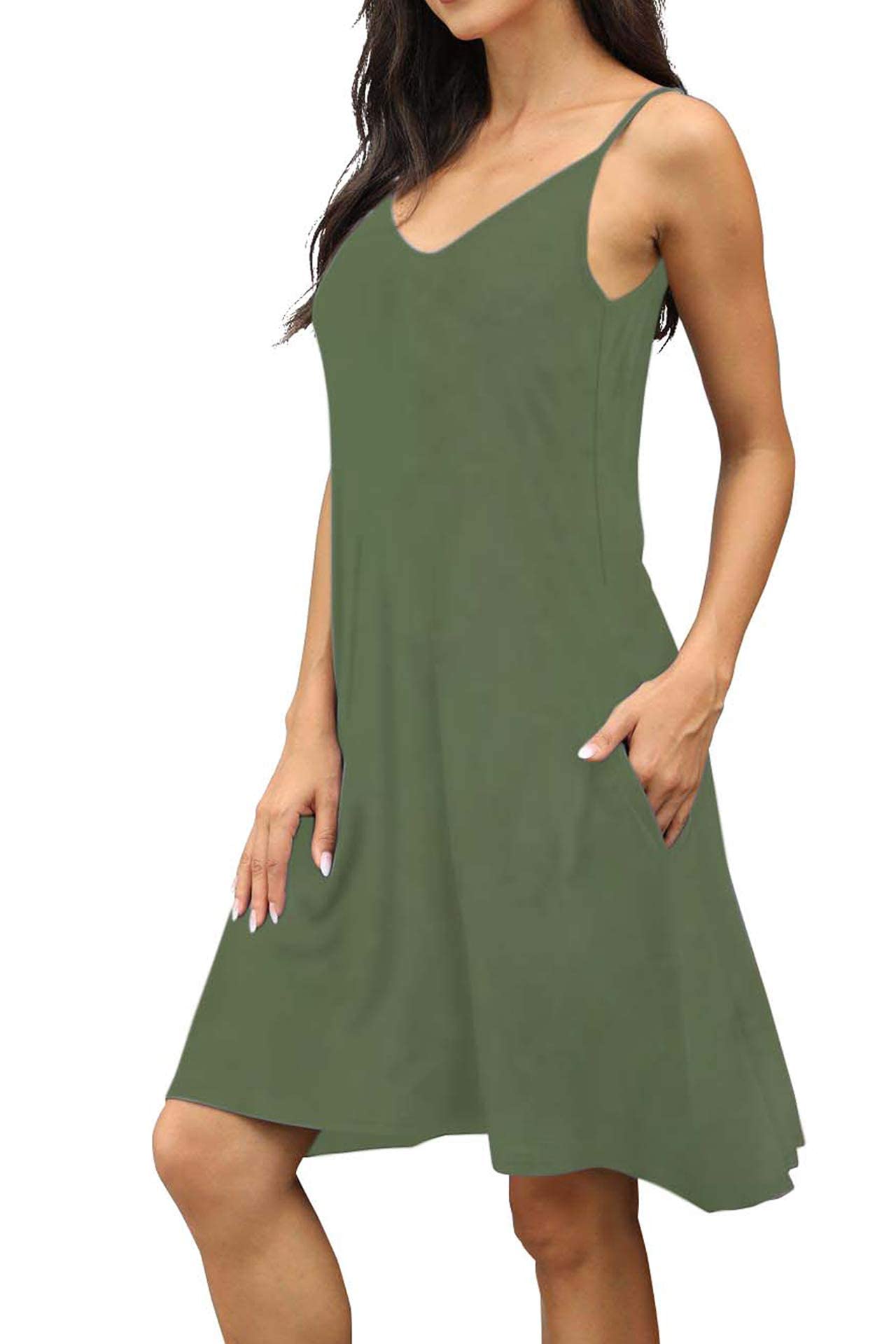 BEUFRI Women's Summer Spaghetti Strap Swing Dress - Casual Sleeveless Tank Top with Pockets - Perfect for Beach Cover Up, Vacation & Outdoor Activities