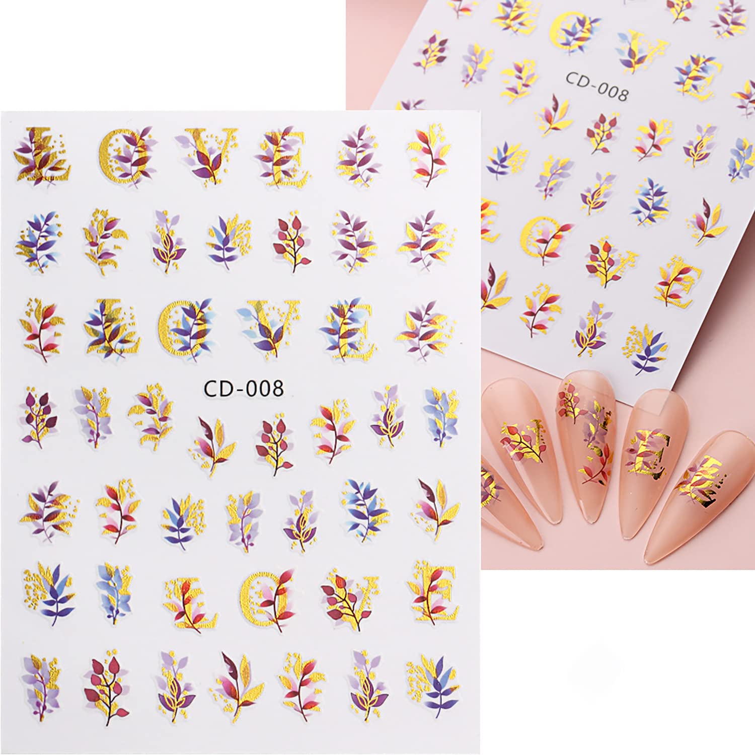 Fall Flower & Feather Nail Art Stickers - 8 Sheets Self-Adhesive Nail Decals for Women & Girls - Perfect for Autumn Nail Designs, Halloween Decorations & Party Manicures