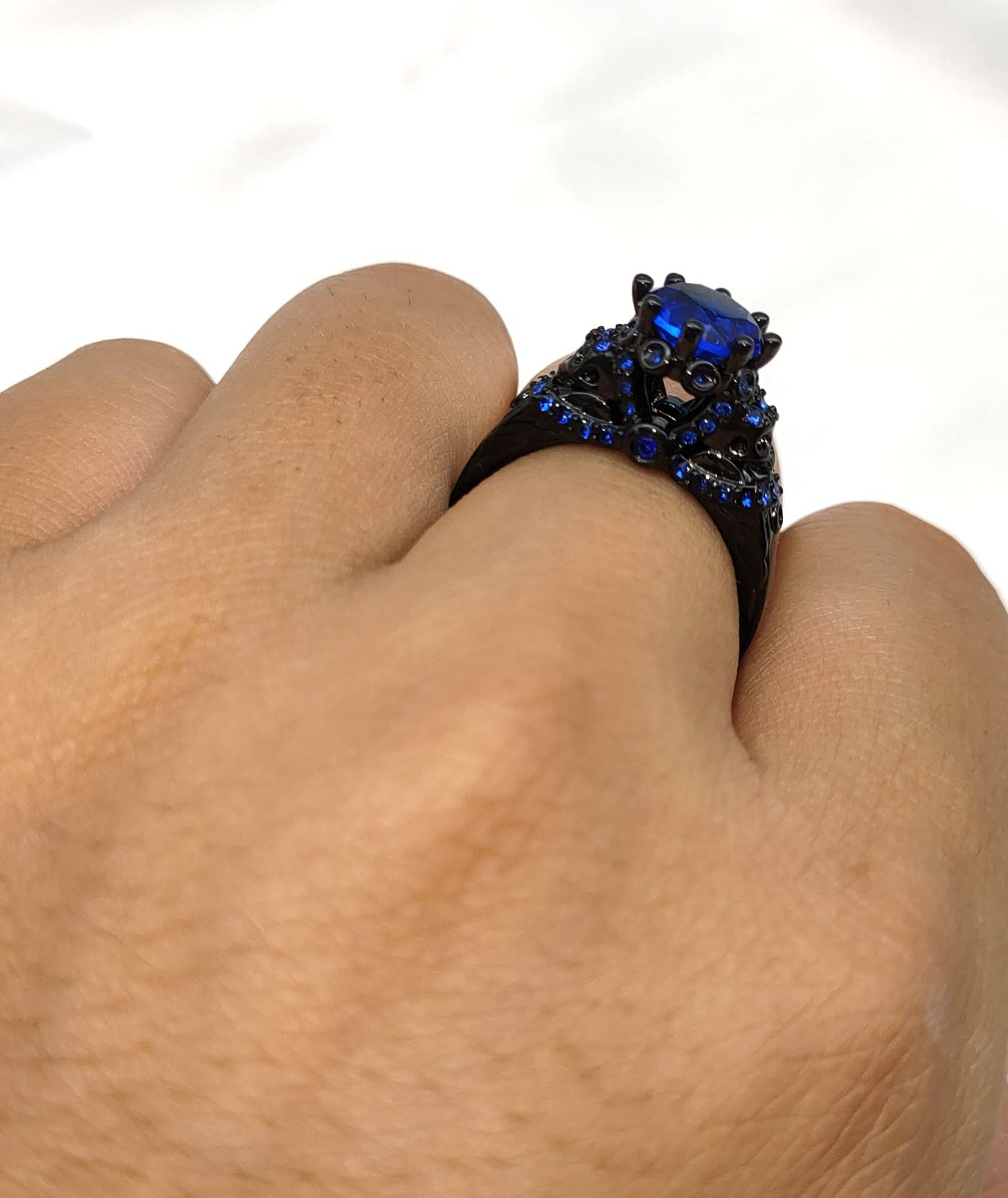 His & Hers Skull Couple Rings - Gothic Skeleton Black Wedding Bands for Men & Women with AAA Red CZ Stones | Punk Style Matching Jewelry for Weddings, Anniversaries & Alternative Fashion