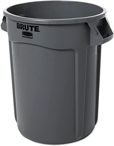 Rubbermaid Commercial 263200GY 32 Gallon Gray Round Brute Plastic Trash Can - Heavy Duty Waste Container for Kitchen, Office, Restaurant & Outdoor Use (2-Pack)