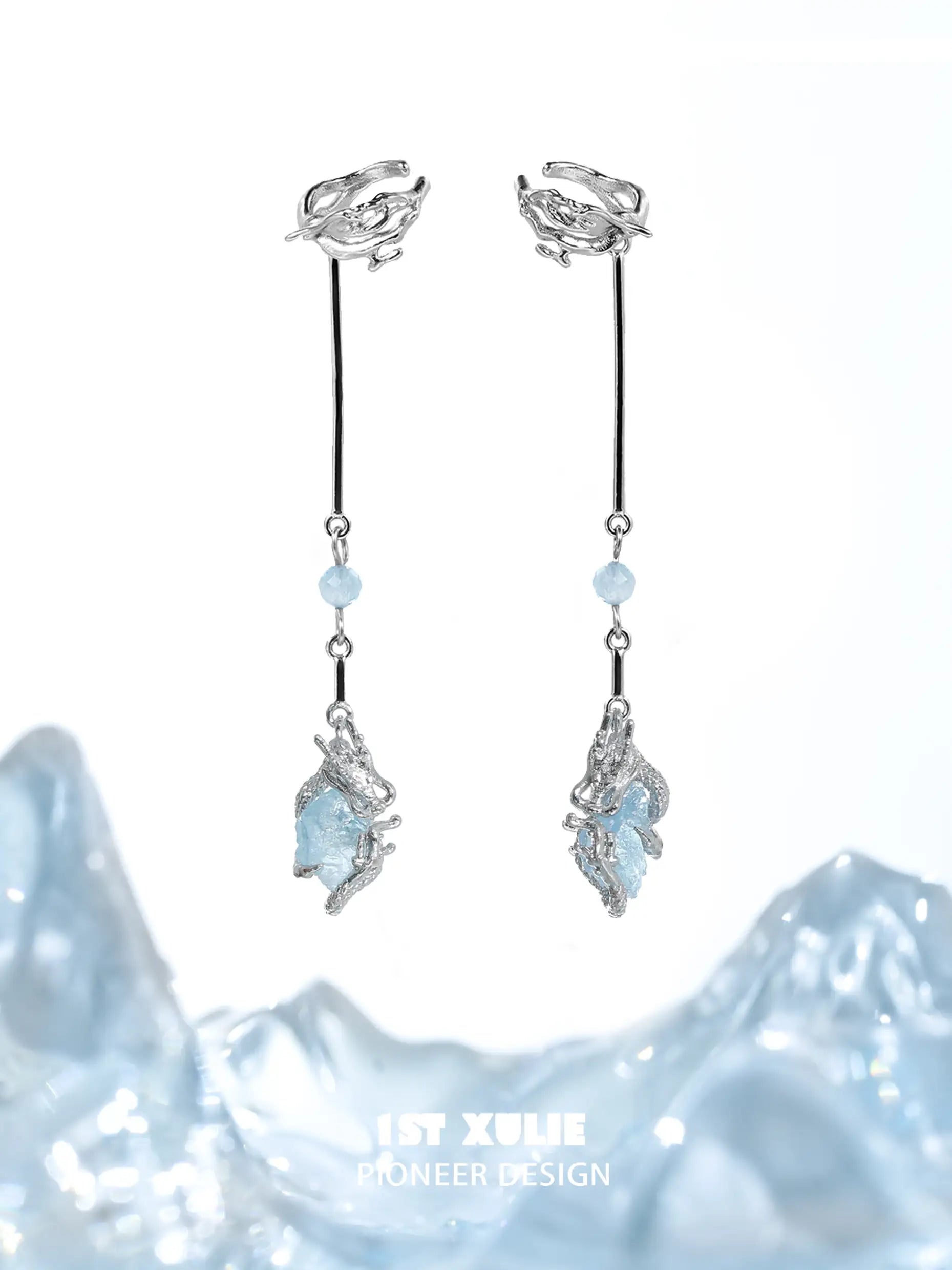 Loong Ling Loong Aquamarine 18K Gold Plated Ear Clips - Elegant Jewelry for Women, Perfect for Parties, Weddings & Special Occasions