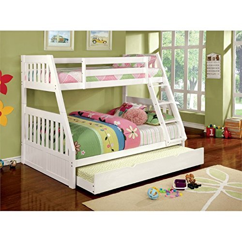 Furniture of America Garvey Twin-Full Bunk Bed - Space Saving Wooden Bunk Bed for Kids & Teens - White - Perfect for Small Bedrooms, Guest Rooms & Dormitories