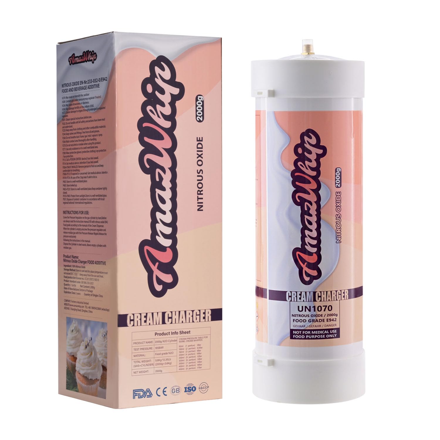 AmazWhip 3.3L Nitrous Oxide Cream Charger Cylinder (1 Pack) - Professional Whipped Cream Dispenser Refill for Desserts, Coffee & Baking