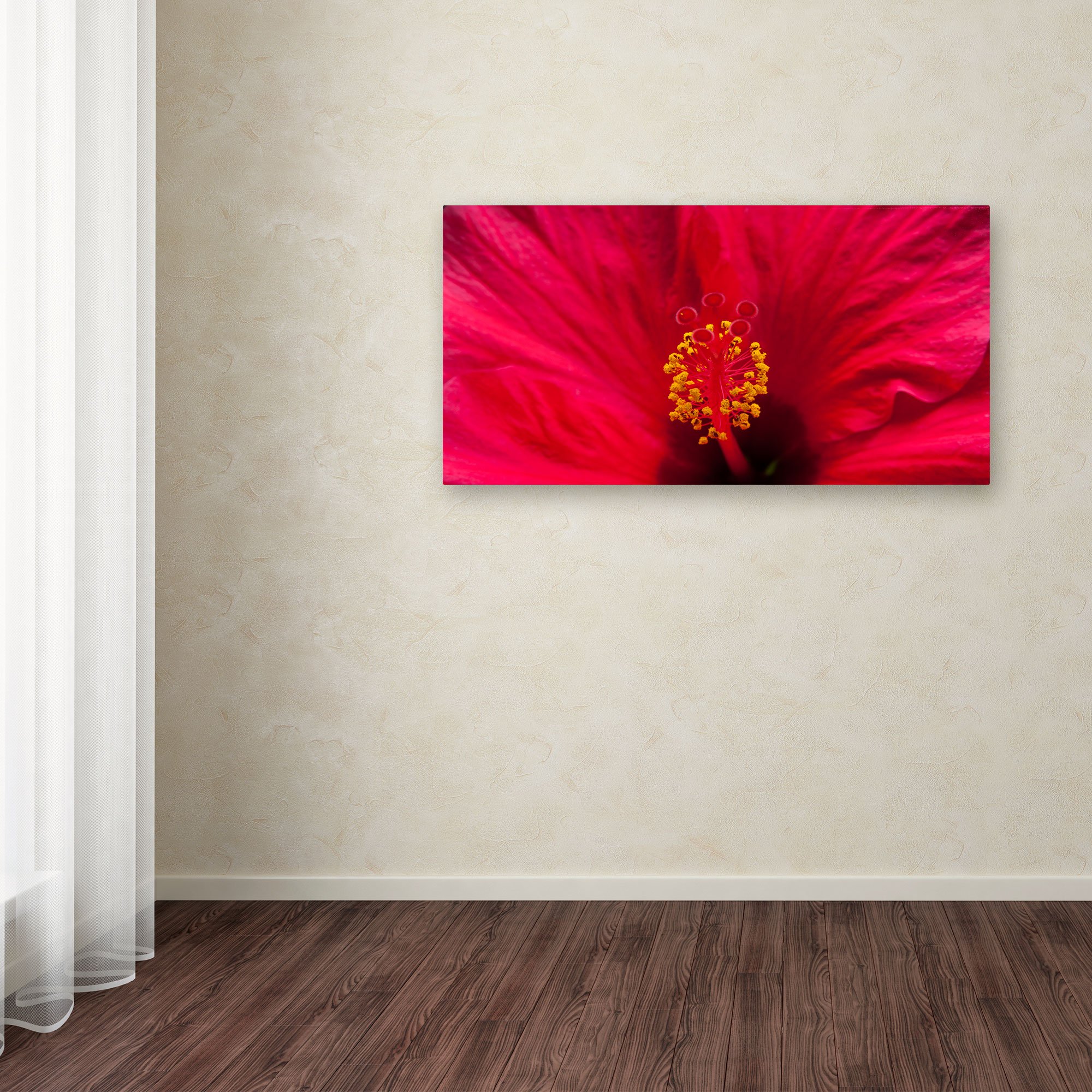 Kurt Shaffer Red Red Hibiscus Art Print - 24x47 Inch Framed Wall Decor - Vibrant Floral Painting for Living Room, Bedroom & Office