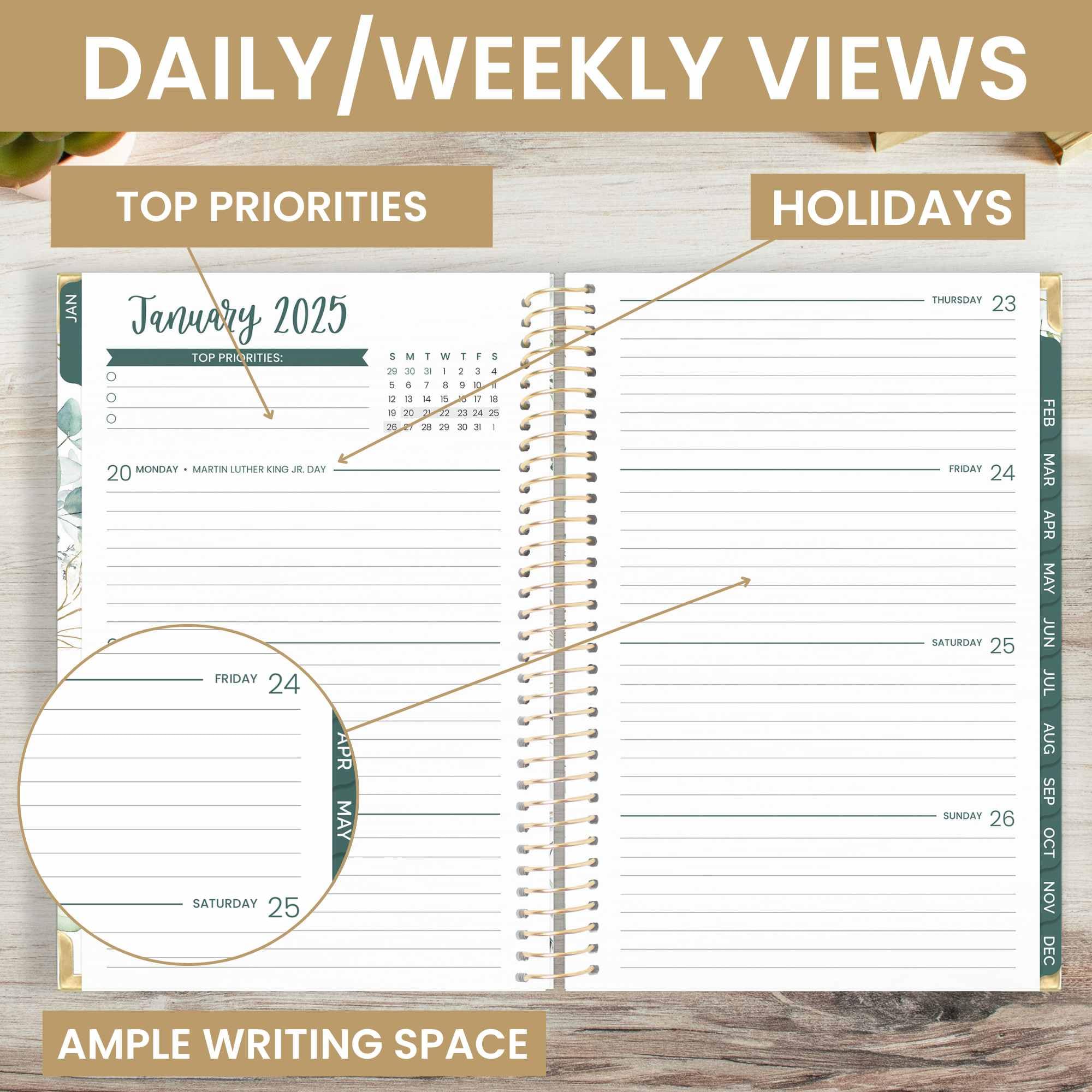 Bloom 2025 Hard Cover Day Planner - January to December 2025 Calendar - Goal Setting & Productivity Organizer - Monthly & Weekly Inspirational Agenda Book - 5.5