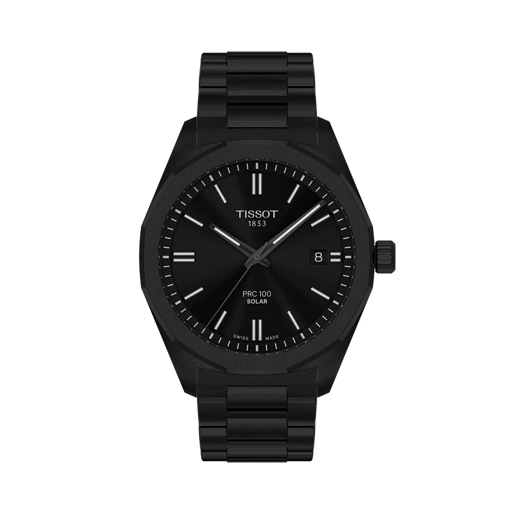 PRC 100 Solar Quartz 39mm Black Stainless Steel Bracelet Watch for Men - Perfect for Outdoor Activities, Business & Casual Wear