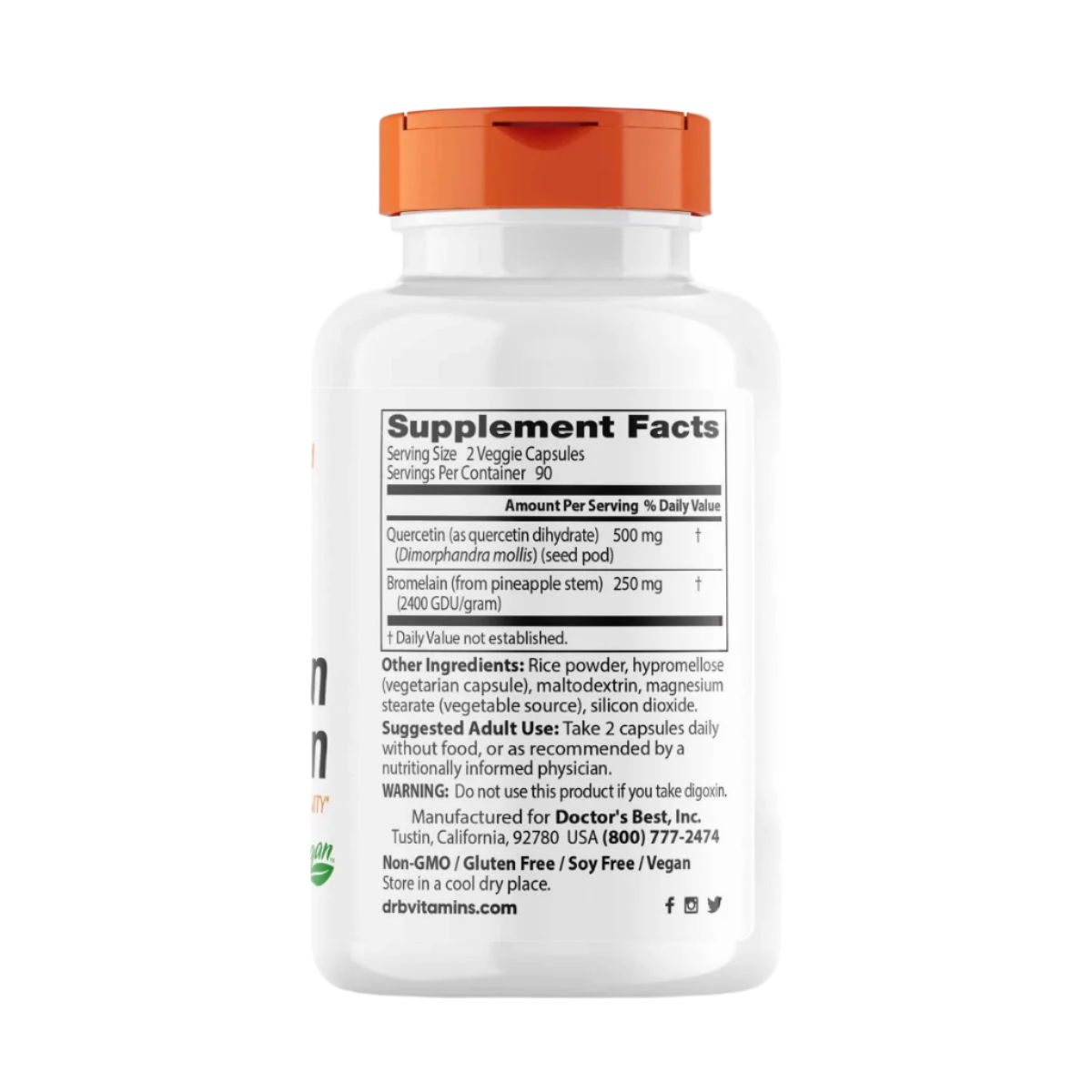 Doctor's Best Quercetin Bromelain 180 Veggie Capsules - Immune Support Supplement with Antioxidant Properties for Allergy Relief & Respiratory Health | Vegetarian, Non-GMO | Ideal for Seasonal Wellness & Active Lifestyle