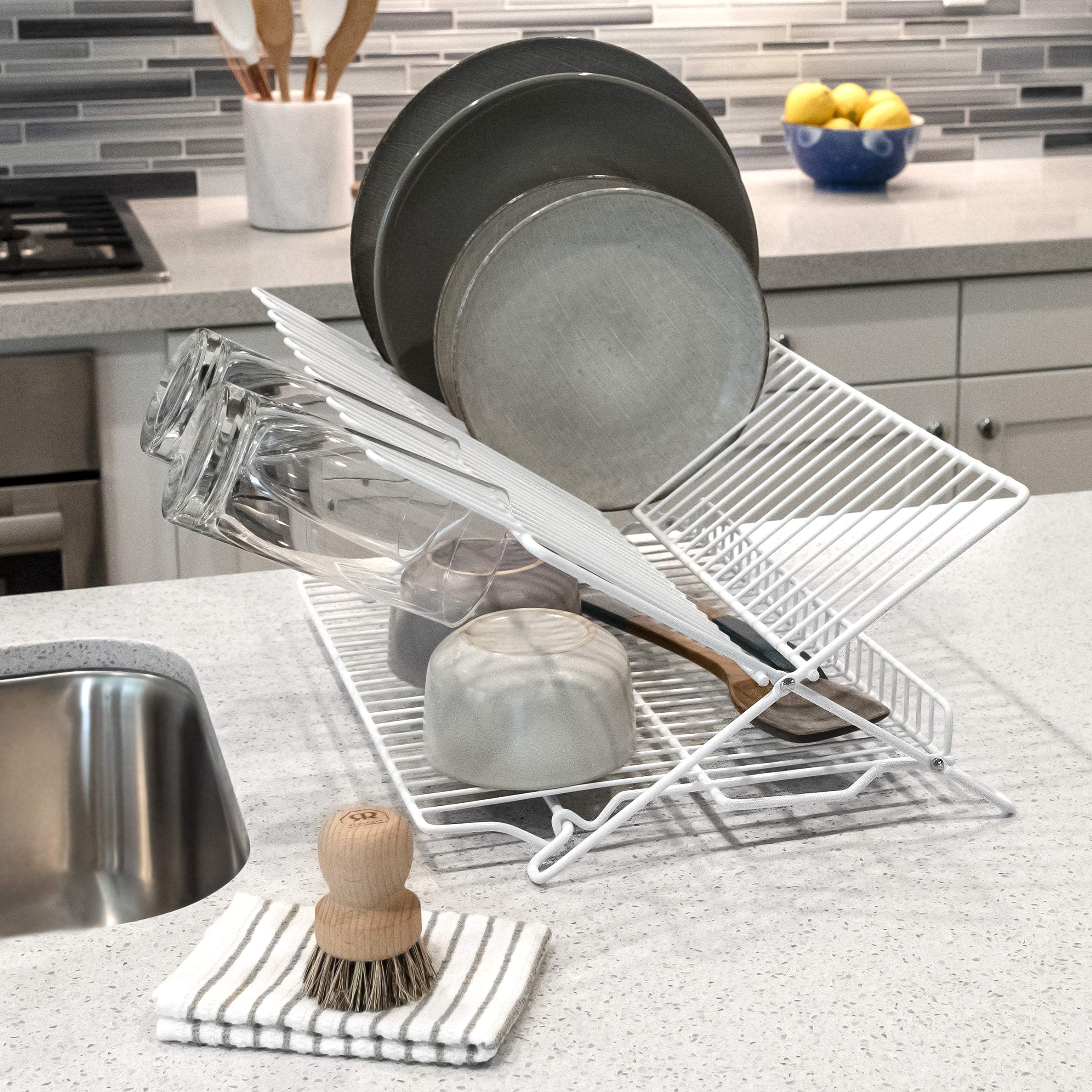 Better Houseware Large Folding Dish Drying Rack - Space Saving Kitchen Counter Organizer with Extra Drying Space - Perfect for Small Kitchens, Apartments & RV Use