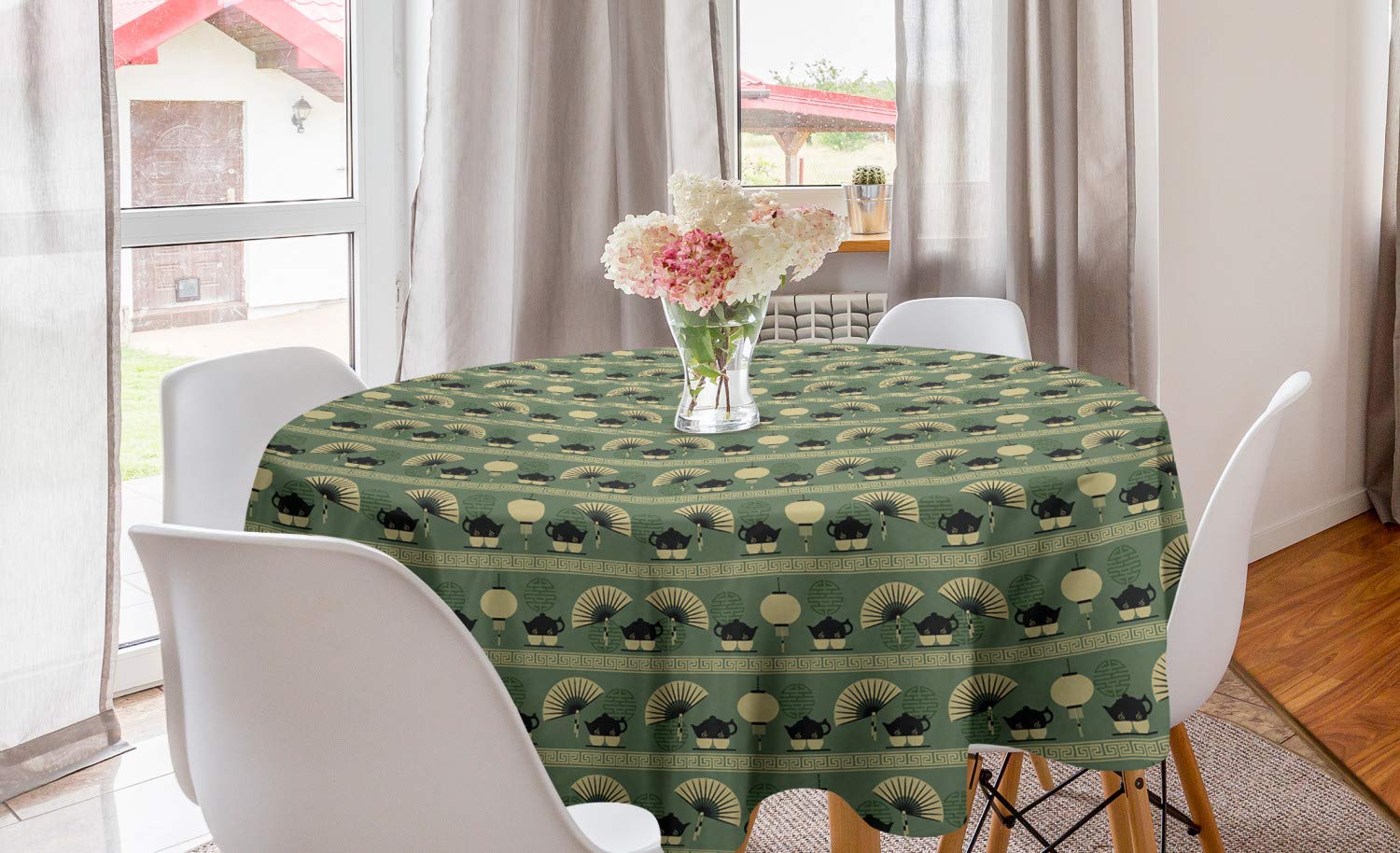 Ambesonne Chinese Culture Inspired Tea Party Round Tablecloth - 60