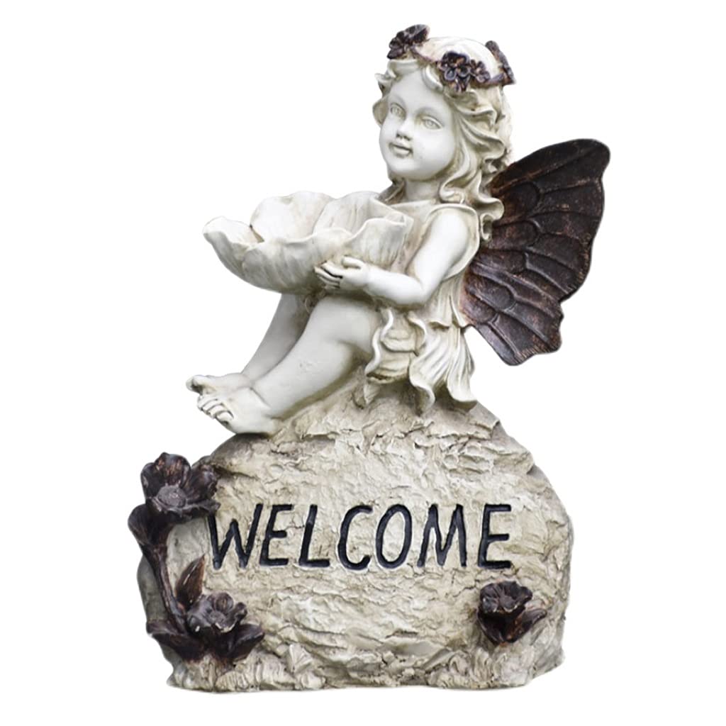 Vintage Garden Angel Statue - Outdoor Lawn Decor, Retro Flower Fairy Ornament with Welcome Card for Courtyard, Patio & Yard Decoration | Perfect for Garden, Wedding & Home Décor