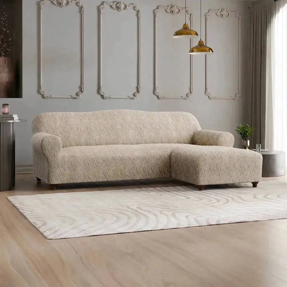 L Shaped Sofa Slipcover with Right Chaise - Jacquard 3D Collection | Perfect for Living Room, Sectional Couch Protection & Home Decor