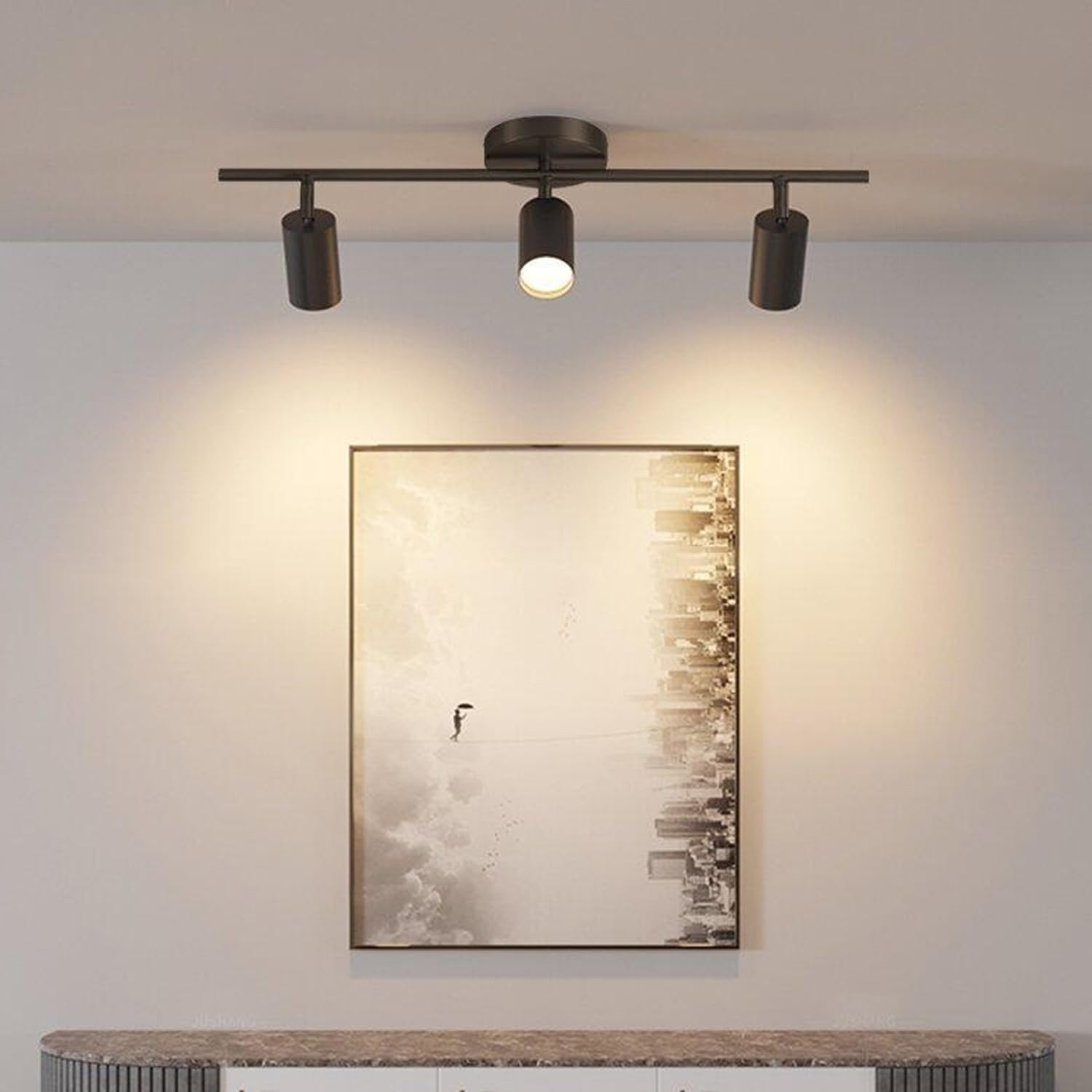 BOKT Modern Matte Black 3-Light Adjustable LED Track Lighting Kit - Industrial 3-Way Flush Mount Ceiling Spotlight Fixture for Living Room, Kitchen & Retail Stores