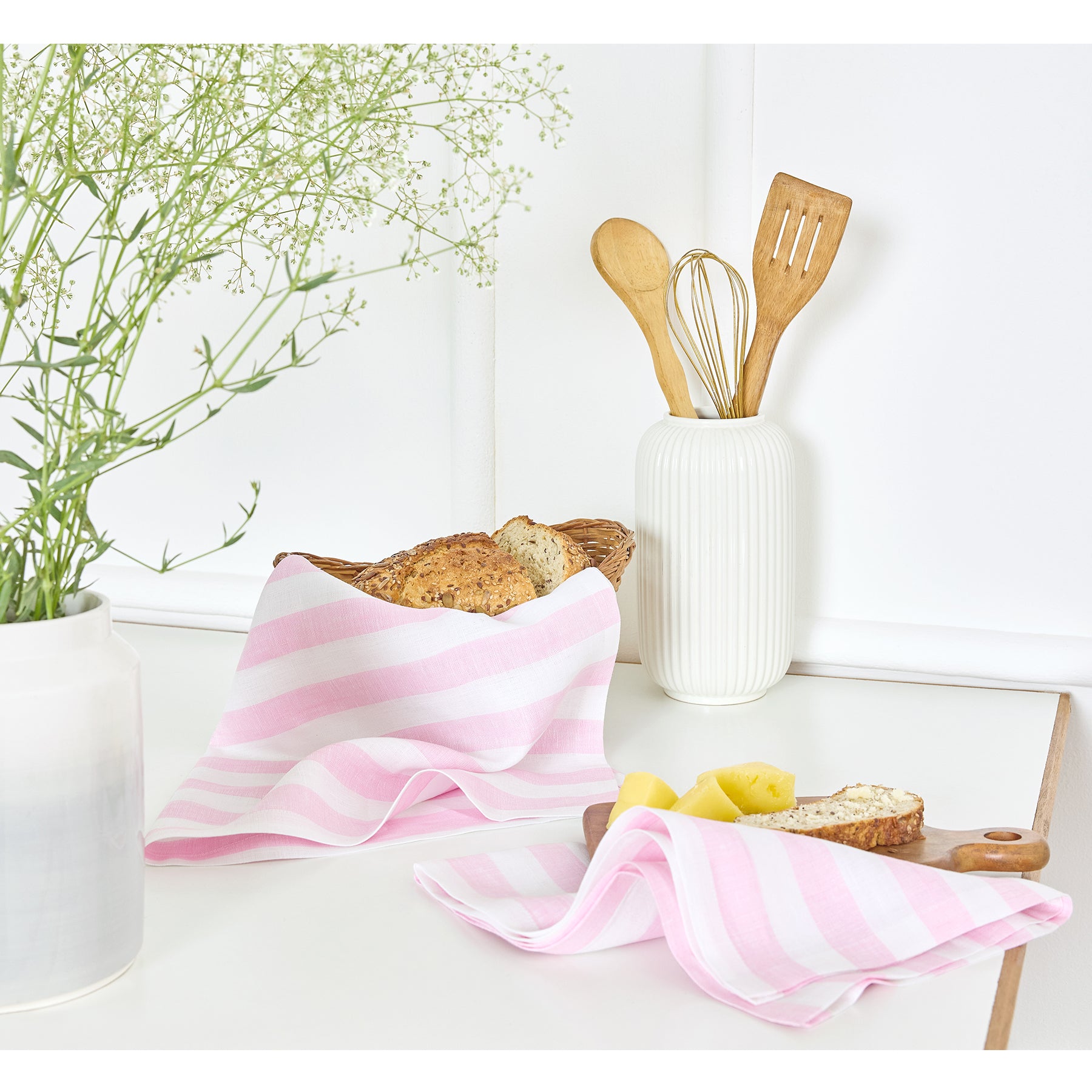 Sorrento Stripe Cotton Kitchen Towels Set of 2 - Absorbent Dish Towels for Drying Dishes, Cleaning Countertops - Perfect for Kitchen, Restaurant & Home Use