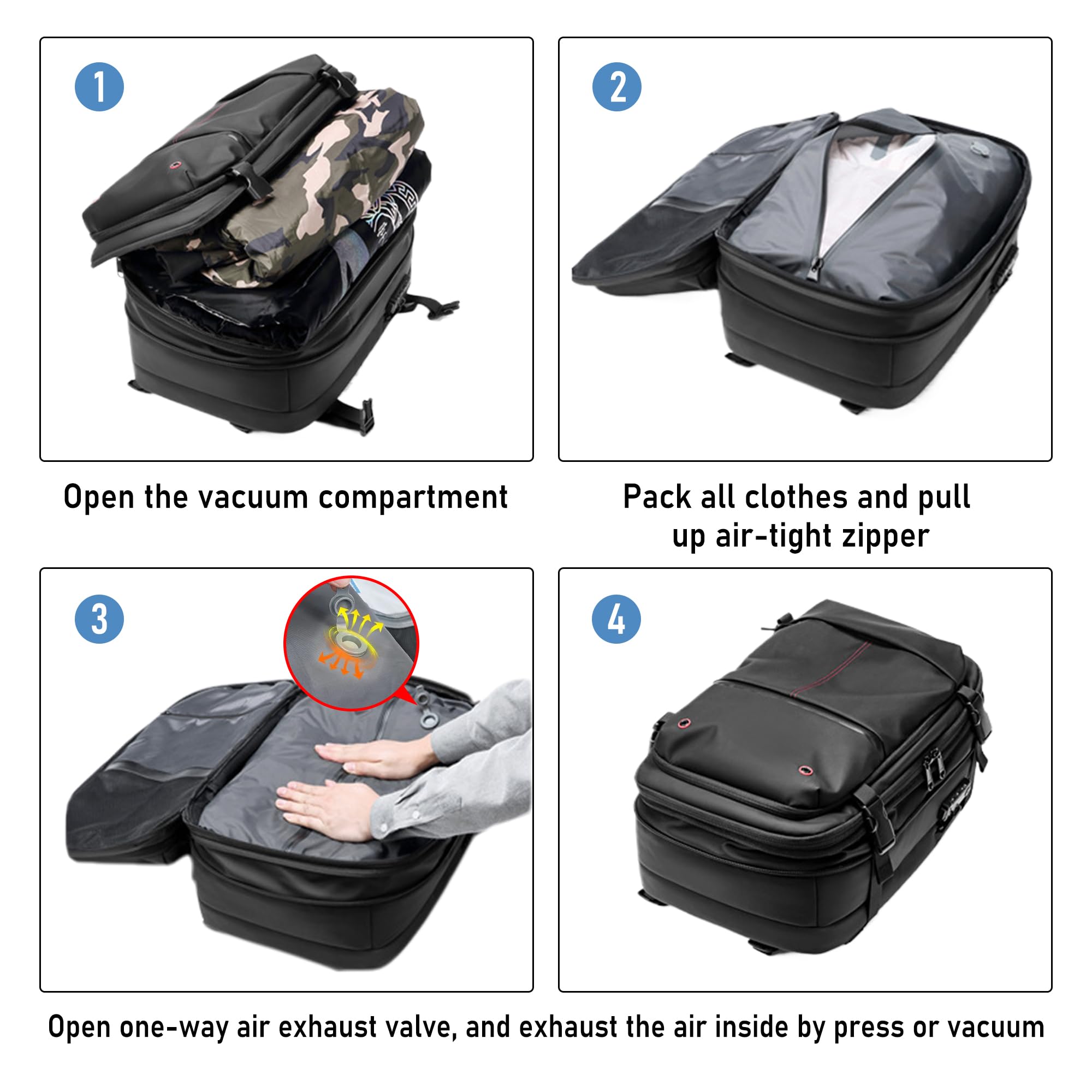 Vacuum Compression Travel Backpack - Expandable 17” Laptop Carry On Backpack for Air Travel, Hiking & Business Trips | Lightweight & Space-Saving Design