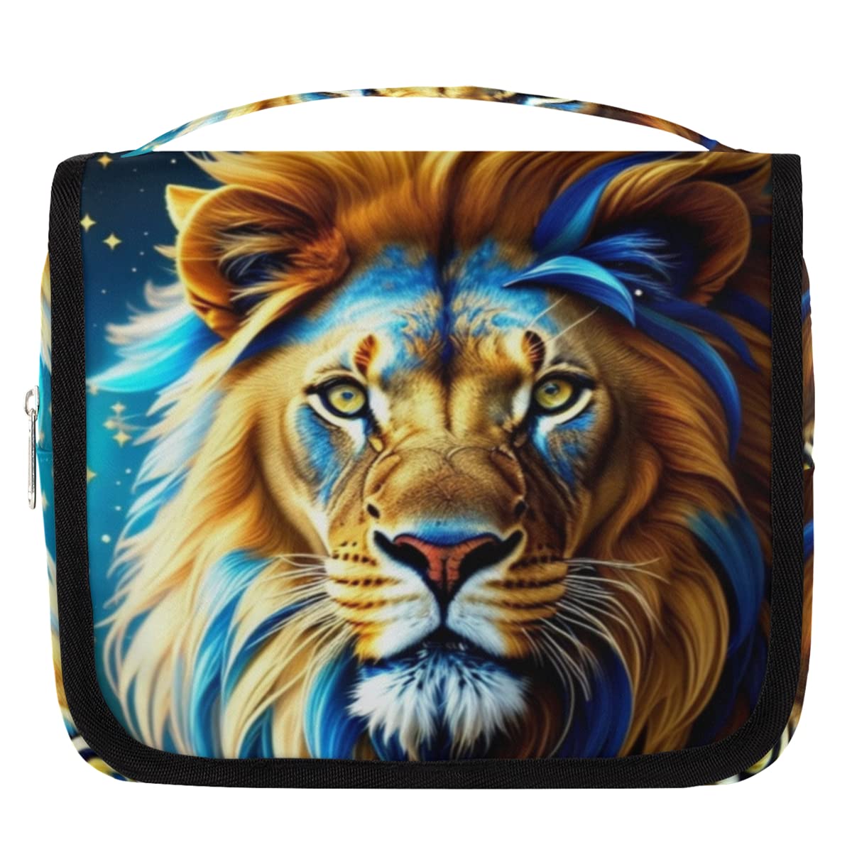 Lion Gold Star Pattern Hanging Travel Toiletry Bag - Waterproof Cosmetic Organizer with Zippers & Hook for Women - Perfect for Bathroom, Shower, Gym & Vacation Essentials Storage
