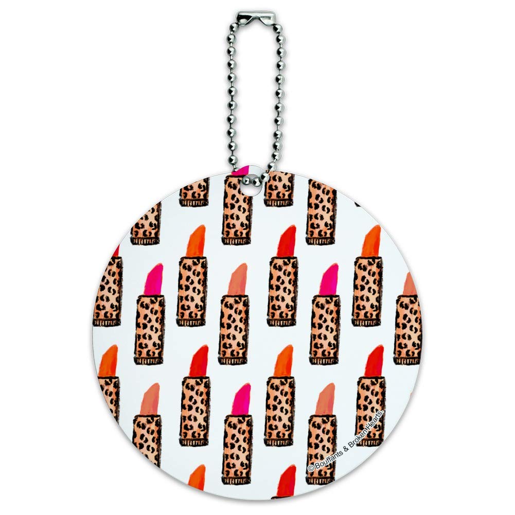 Leopard Print Lipstick Round Luggage ID Tag - Waterproof Suitcase Name Tag for Travel Bags & Carry-Ons - Perfect for Airports, Cruises, and Business Trips