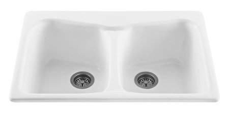 MTKS80-W Colonial Double Bowl Kitchen Sink - White Porcelain Finish for Farmhouse & Traditional Style Kitchens - Perfect for Cooking, Washing Dishes & Food Prep