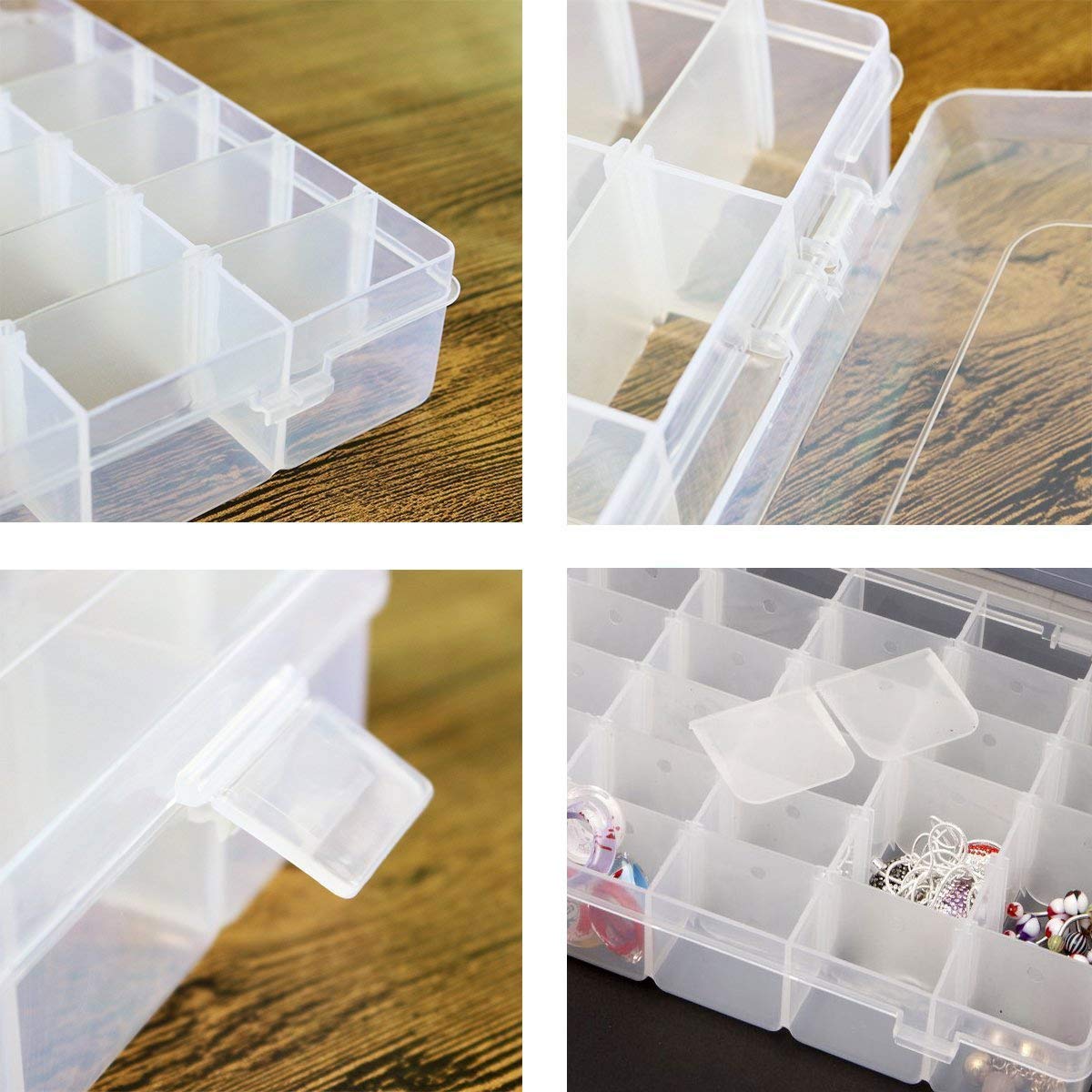 36-Compartment Clear Adjustable Jewelry Bead Organizer Box - Craft Storage Container with Adjustable Dividers - Perfect for Beading, DIY Crafts & Small Parts Organization