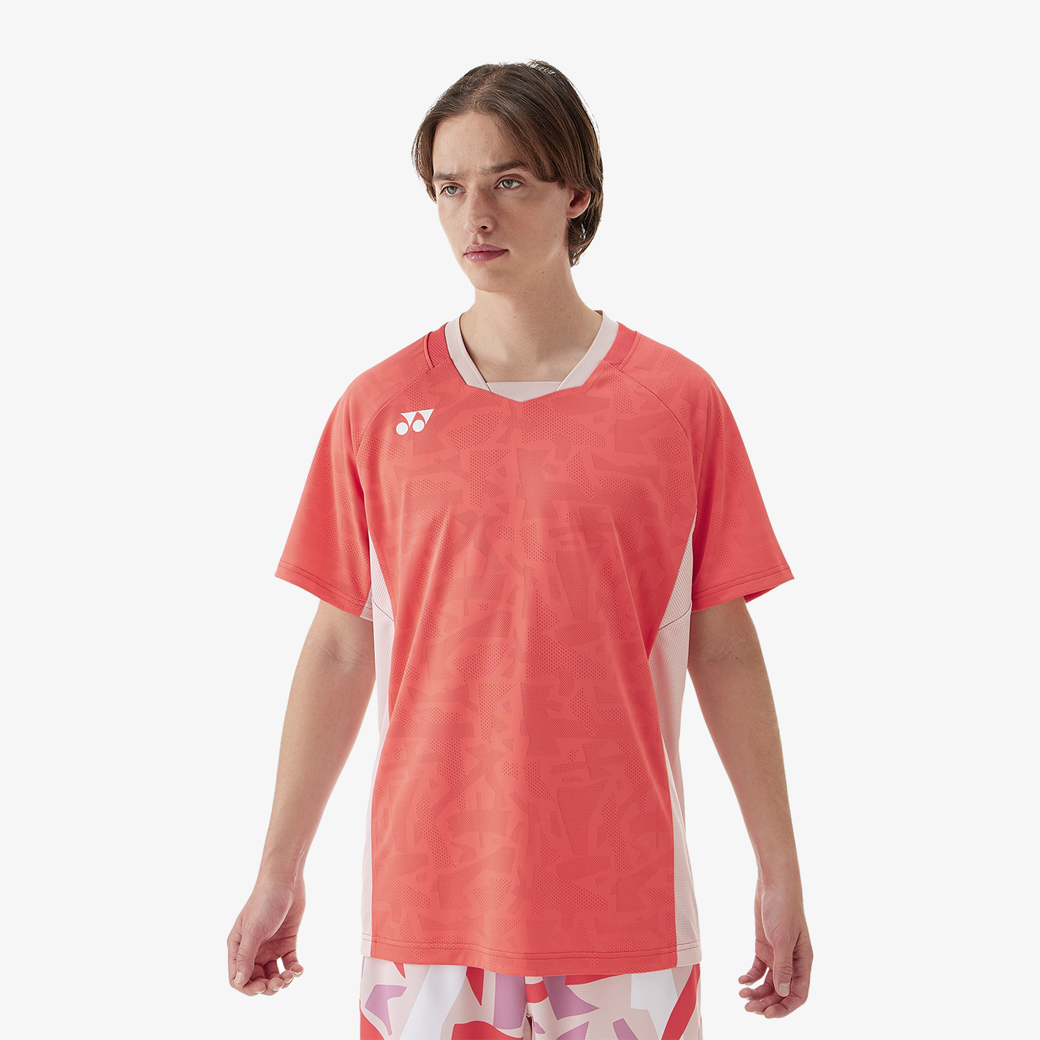 Yonex Men's Crew Neck Performance Shirt 10634 - Coral Red - Breathable & Moisture-Wicking for Tennis, Golf & Casual Wear