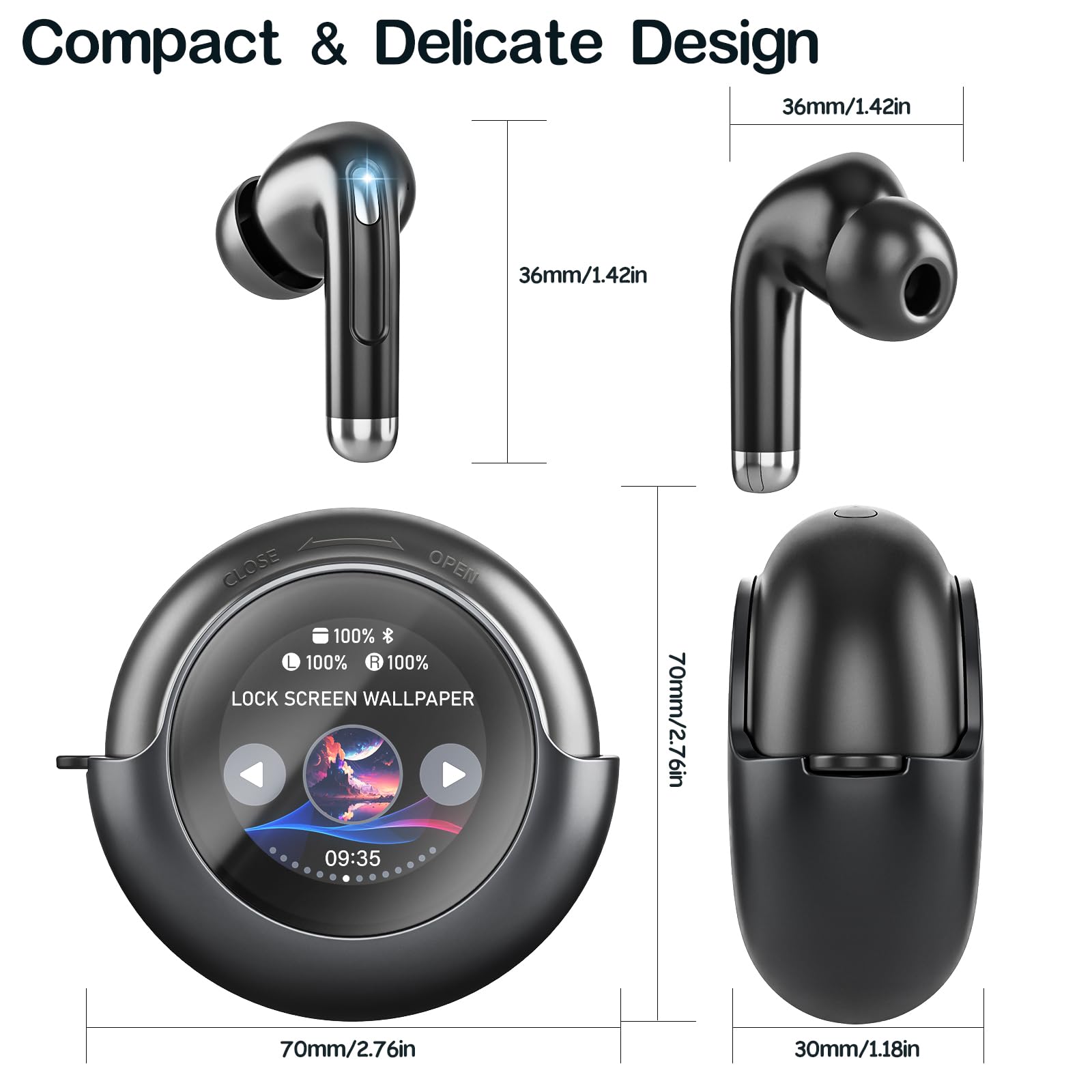Wireless Bluetooth Earbuds with Active Noise Cancellation, Bluetooth 5.4 Stereo Sound & LED Display, IP7 Waterproof in-Ear Headphones for Sports, Running, Workout, Gym, Travel - Black | Perfect for Commuting, Fitness & Outdoor Activities