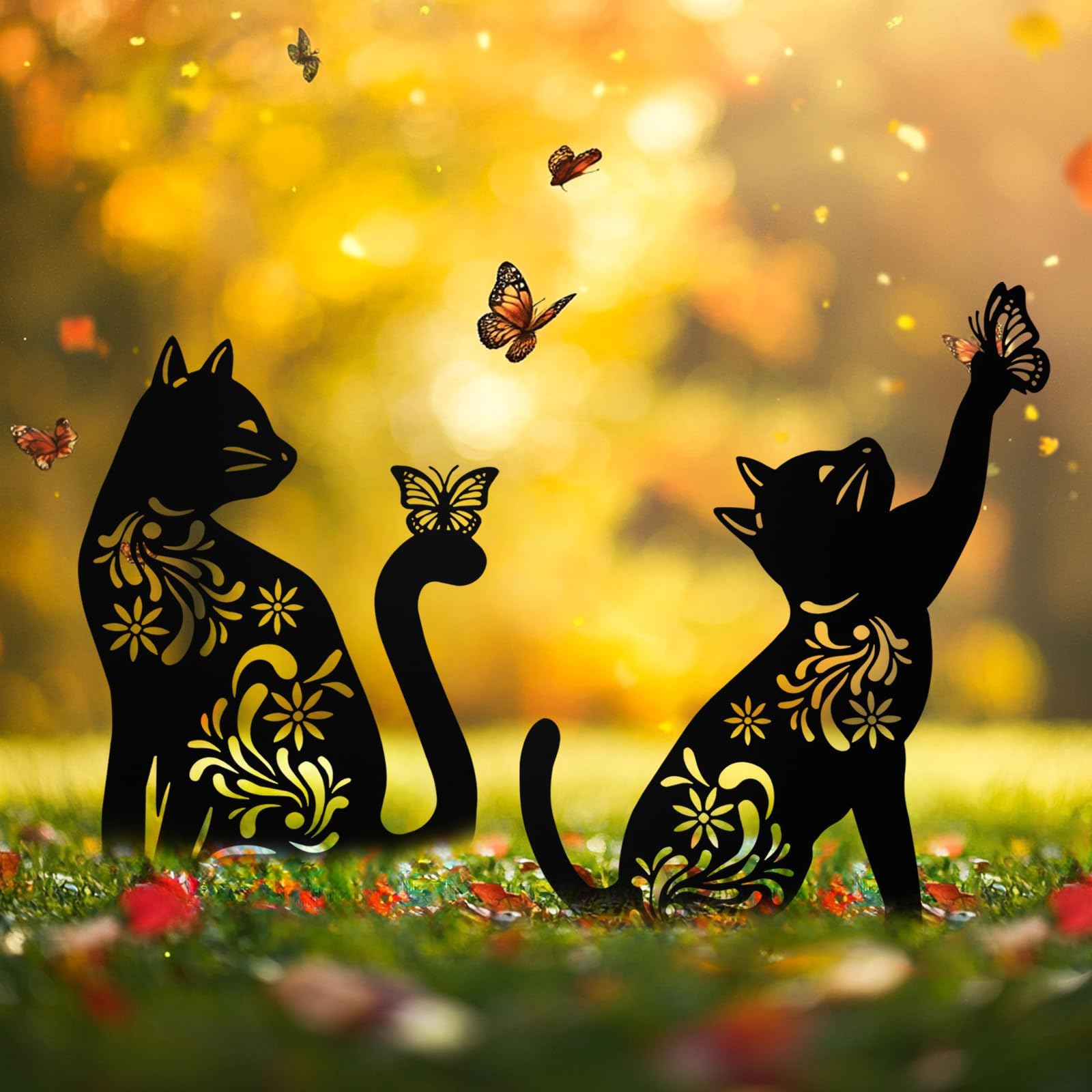 2 Pack Black Cat Silhouette Metal Garden Stakes - Outdoor Cat Decor for Patio, Lawn & Yard - Weather-Resistant Garden Art for Cat Lovers - Perfect for Halloween, Garden Parties & Themed Landscaping