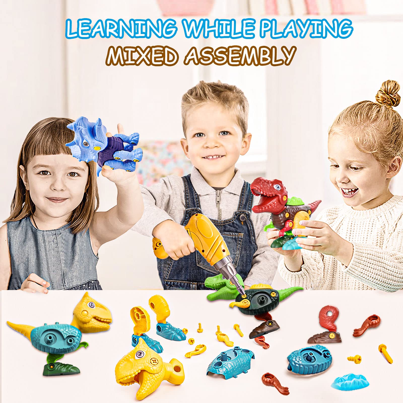 Take Apart Dinosaur Toys for Kids Ages 3-8 | STEM Learning Educational Building Toys with Electric Drill | Dinosaur Toys for Boys & Girls | Perfect for Birthday, Easter Gifts & Pretend Play