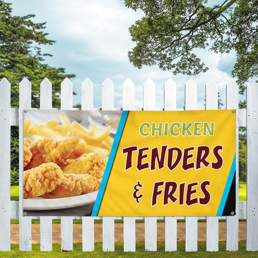 Premium Vinyl Banner - Chicken Tenders & Fries Restaurant Sign (48x96 Inches) | Weatherproof Outdoor Yard Sign with 8 Grommets | Perfect for Fast Food Restaurants, Food Trucks & Outdoor Advertising
