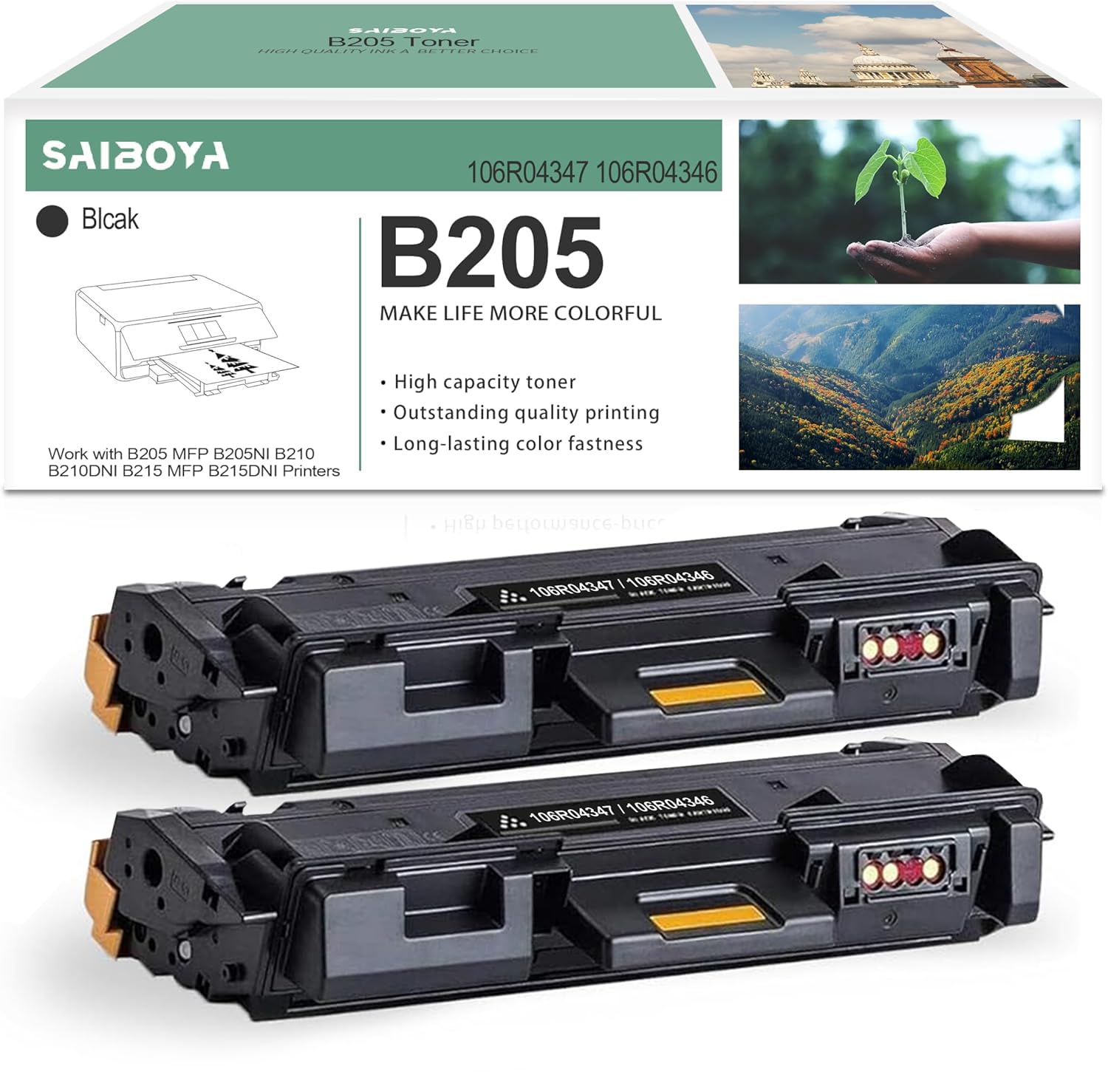 B205 B210 B215 Black Toner Cartridge - 2-Pack for Office Printers