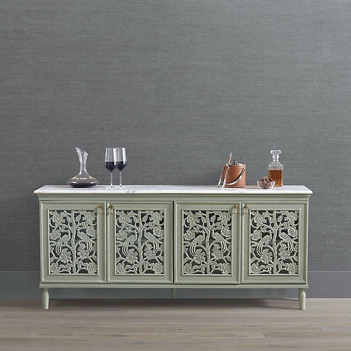 Exquisite Hand-Carved White Peacock Sideboard Cabinet - Vintage Wooden Buffet Storage for Dining Room & Living Room Decor