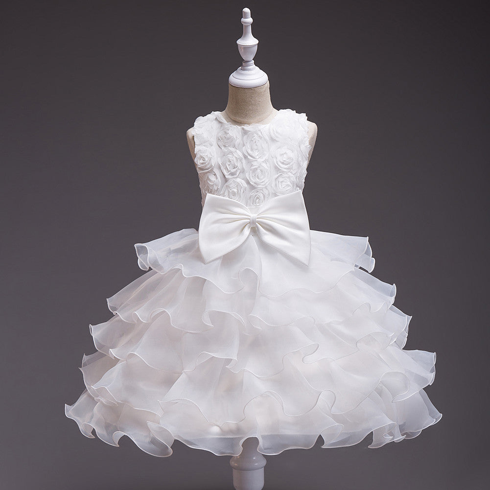 Elegant Princess Tea-Length Organza Flower Girl Dress with Ruffles - Perfect for Weddings, Parties & Special Occasions