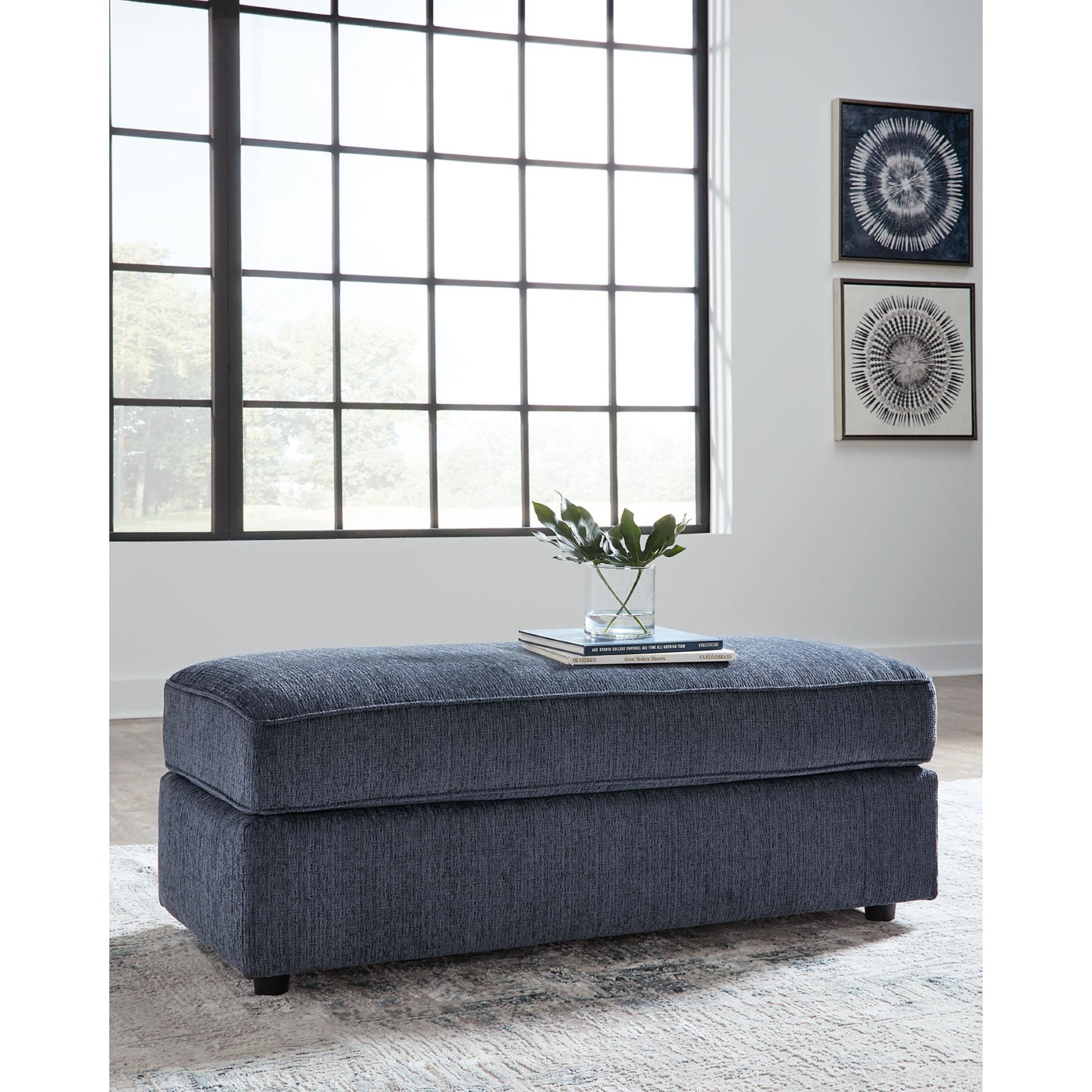 Albar Place Oversized Accent Ottoman in Cobalt Blue - Large Round Footstool Pouf with Storage for Living Room, Bedroom & Nursery Decor