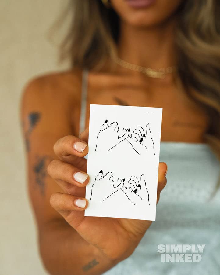Waterproof Pinky Promise Temporary Tattoo - 2.5x4 Inch Black Design for Women, Men, Girls & Boys - Long Lasting Fake Tattoo Sticker - Perfect for Parties, Weddings, Festivals & Special Occasions