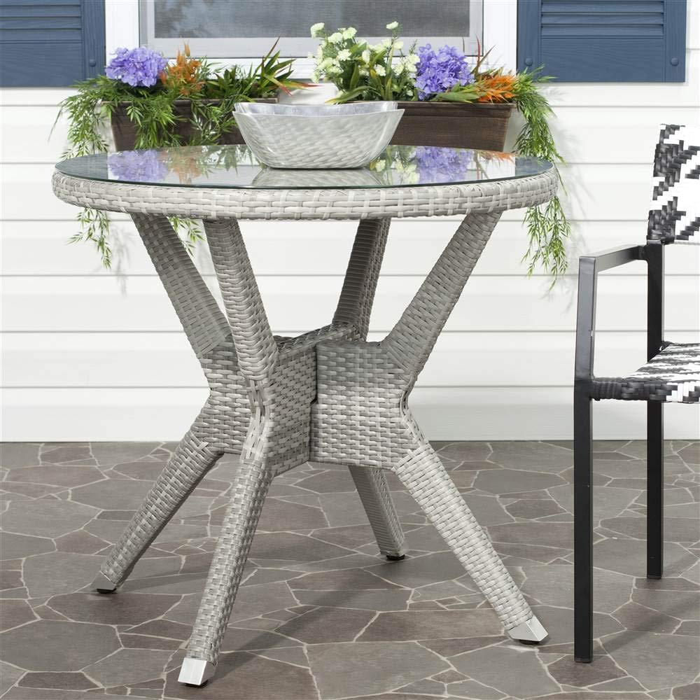 Safavieh Outdoor Round Accent Table - 24 Inch Grey Patio Side Table for Garden, Poolside & Deck - Weather-Resistant Outdoor Furniture for Coffee & Drinks