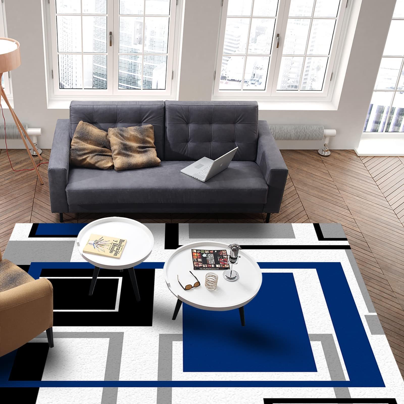 Modern Abstract Geometric Area Rug - Nordic Minimalist Lattice Design Carpet with Non-Slip Backing | Easy to Clean, Durable & Fade-Resistant | Perfect for Bedroom, Living Room, Dining Room & Office Decor (6x4 Feet, Beige/Gray)