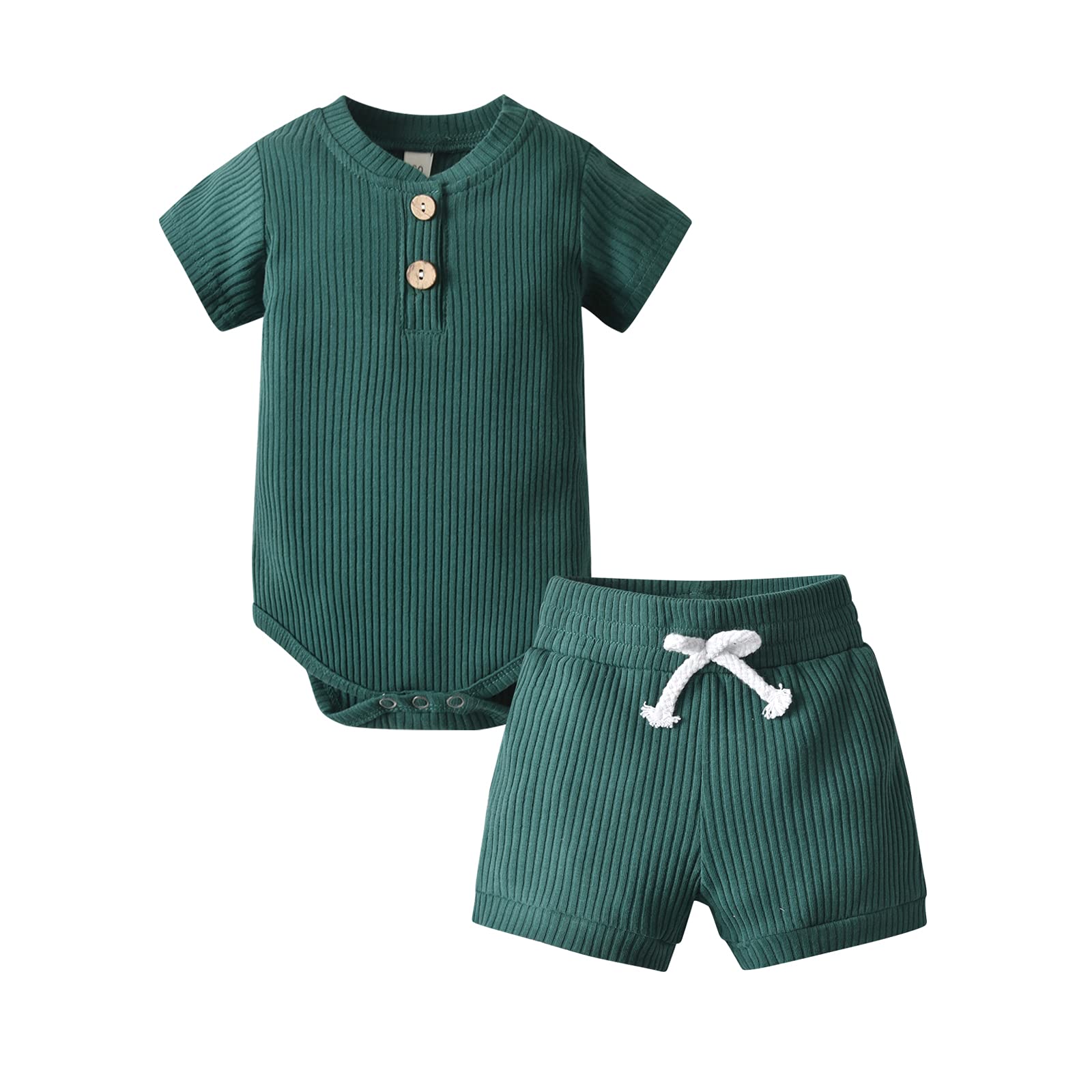 Derouetkia Summer Newborn Baby Clothes Set - 100% Cotton Ribbed Romper & Shorts Outfits for Boys & Girls | Perfect for Playdates, Beach Trips & Family Photos