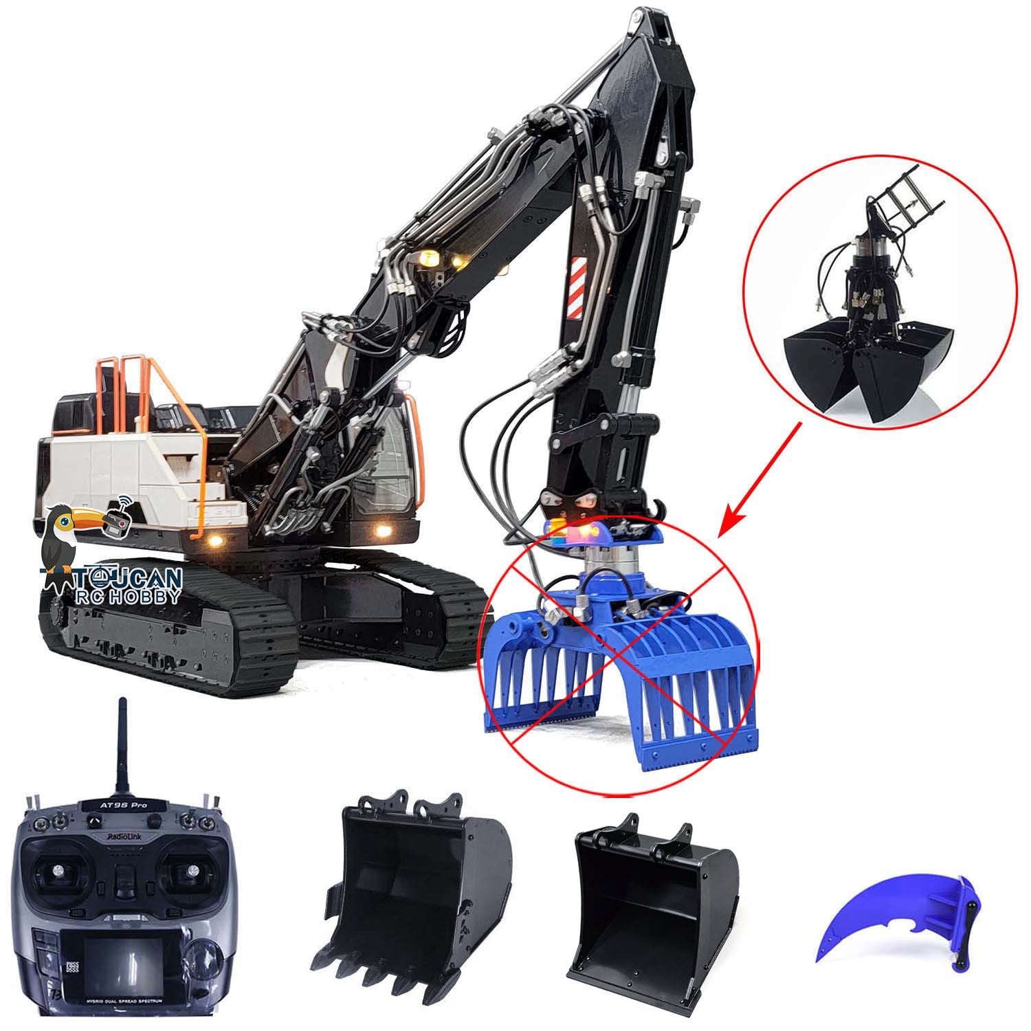 1/14 Scale MTM Metal RC Hydraulic Excavator - EC380 Remote Control Construction Vehicle with 3 Arms, Clamshell Bucket & Ripper | Realistic Engineering Toy for Adults & Kids | Outdoor Sandbox, Construction Site Play & Collector's Display