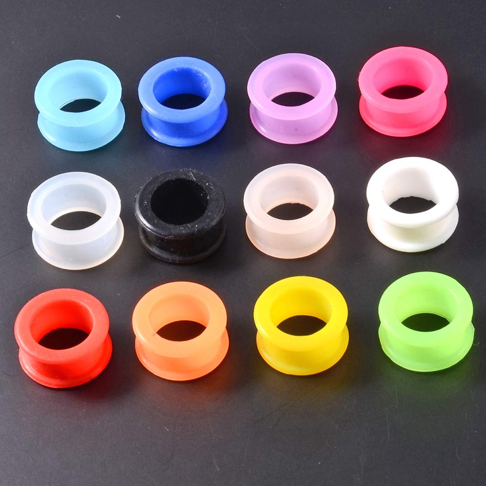 12 Pairs Flexible Silicone Ear Tunnels Plugs - Mix Color Ear Gauges & Expander Piercing Earrings for Stretching - Body Jewelry for Men & Women - Perfect for Daily Wear, Parties and Alternative Fashion