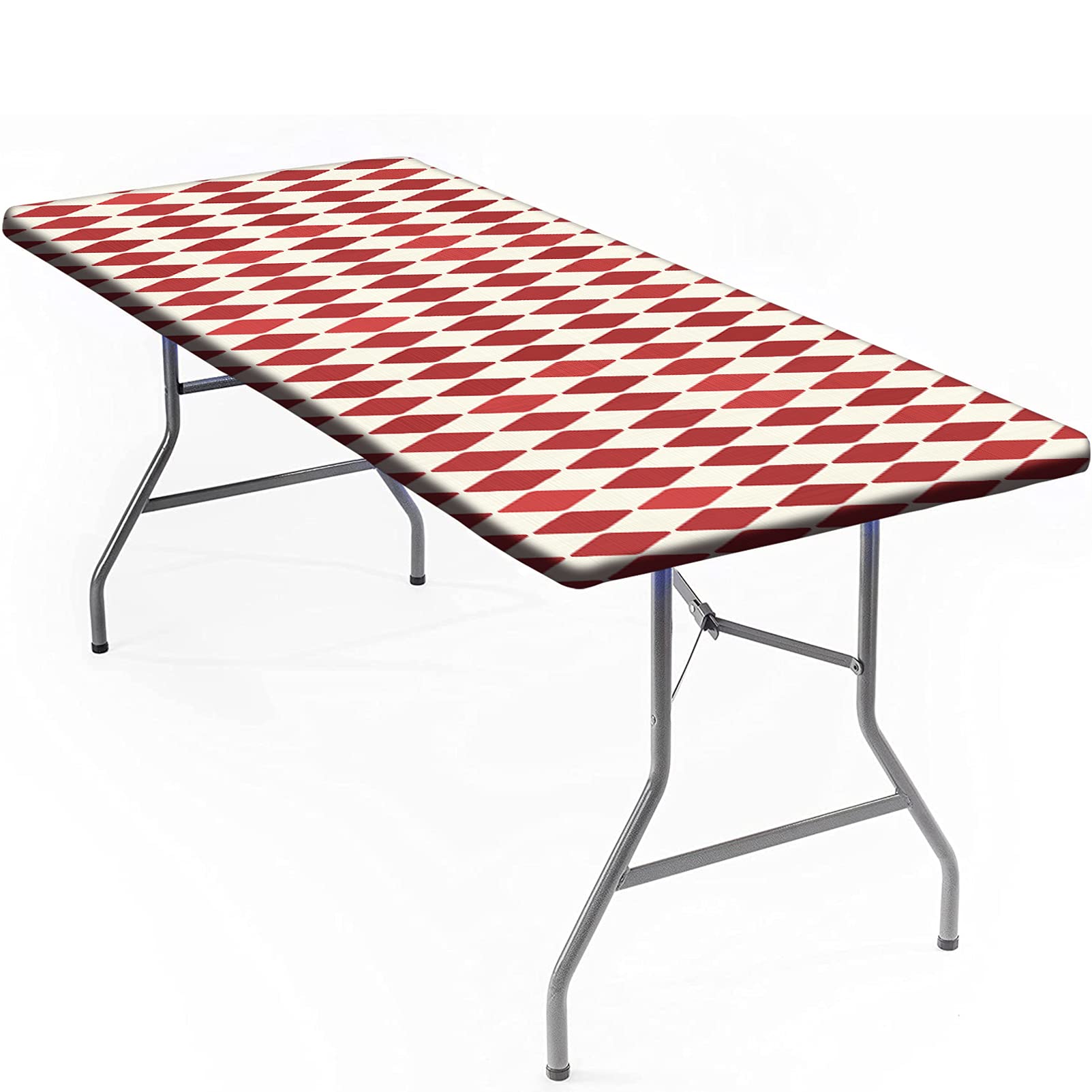 Vintage Harlequin Geometric Tablecloth - Retro Rhombus Motif Rectangle Fitted Table Cover 60x30 Inch - Perfect for Outdoor Picnics, Camping, Parties & Home Dining Decor (Vermilion Ivory)