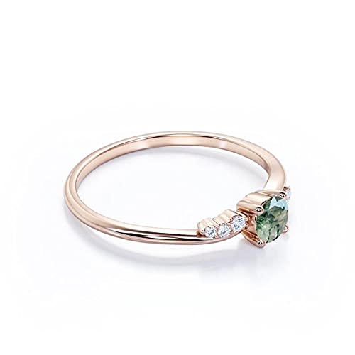 10K & 14K Gold Moss Agate Promise Ring | Twisted Shank Engagement Ring | Natural Green Gemstone Healing Quartz Jewelry | Perfect for Proposals, Anniversaries & Spiritual Healing