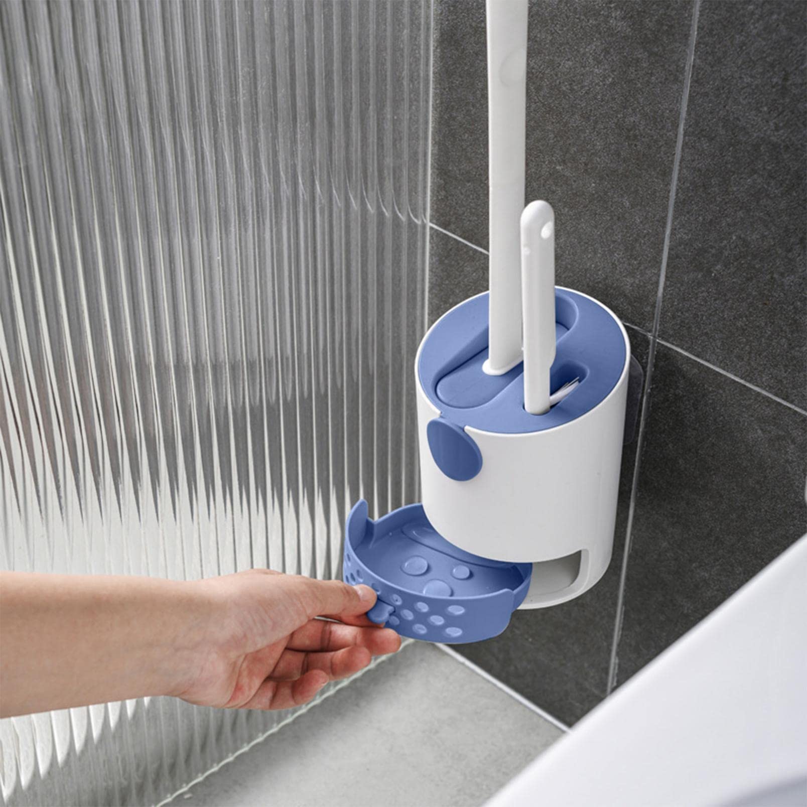 Sturdy Toilet Brush Set with Small Bristles - Floor Standing & Wall Mounted Bathroom Cleaning Tool with Drip Tray - Perfect for Home, Office, and Commercial Restrooms