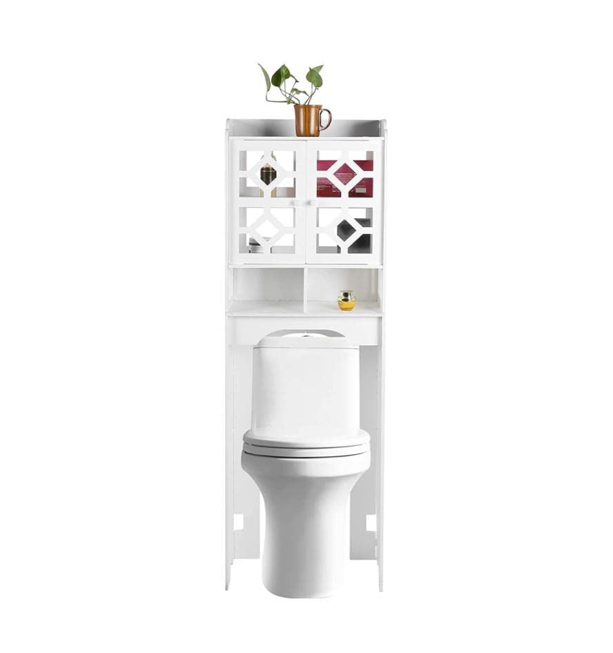 DYNN Over The Toilet Storage Cabinet - 2-Door Floor Standing Bathroom Organizer with No Punching Installation, Space-Saving Design for Small Bathrooms - Perfect for Towel, Toilet Paper & Bath Essentials Storage